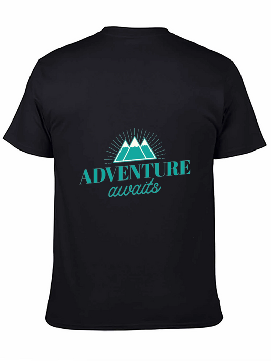 Adventure Awaits Graphic Tee - Black Cotton T-Shirt