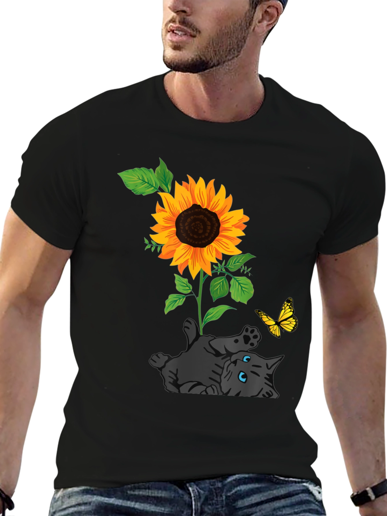 Cat and Sunflower Graphic Tee