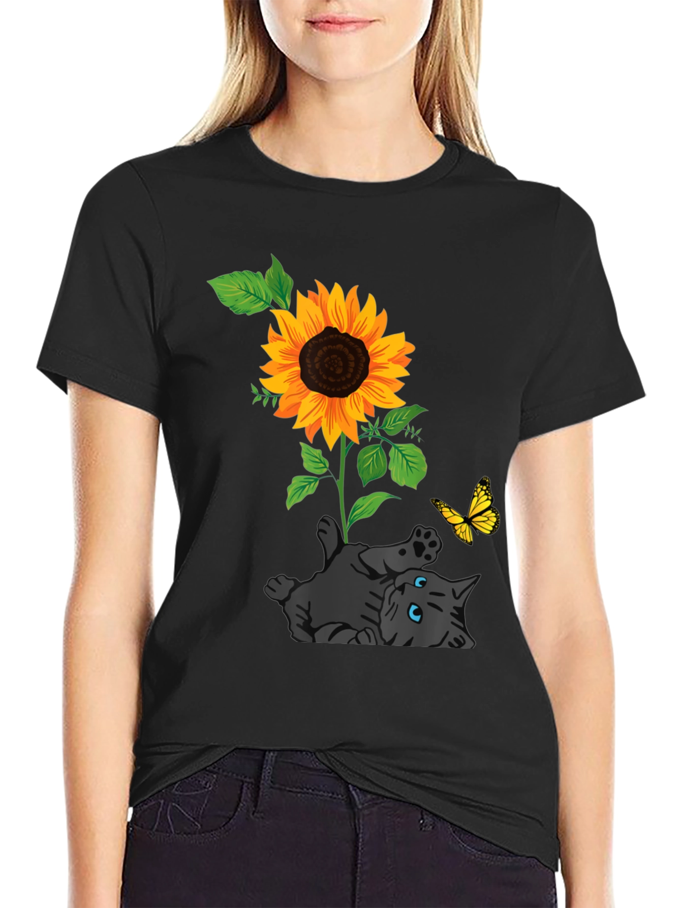 Cat and Sunflower Graphic Tee