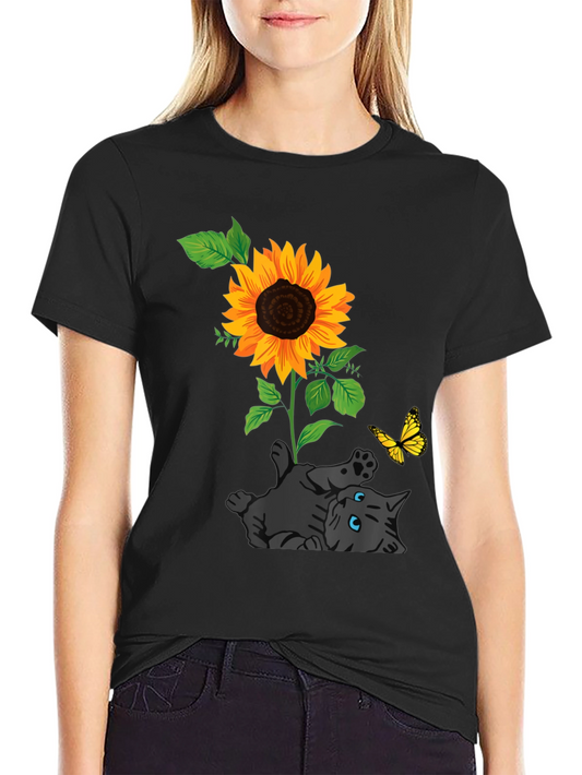 Cat and Sunflower Graphic Tee