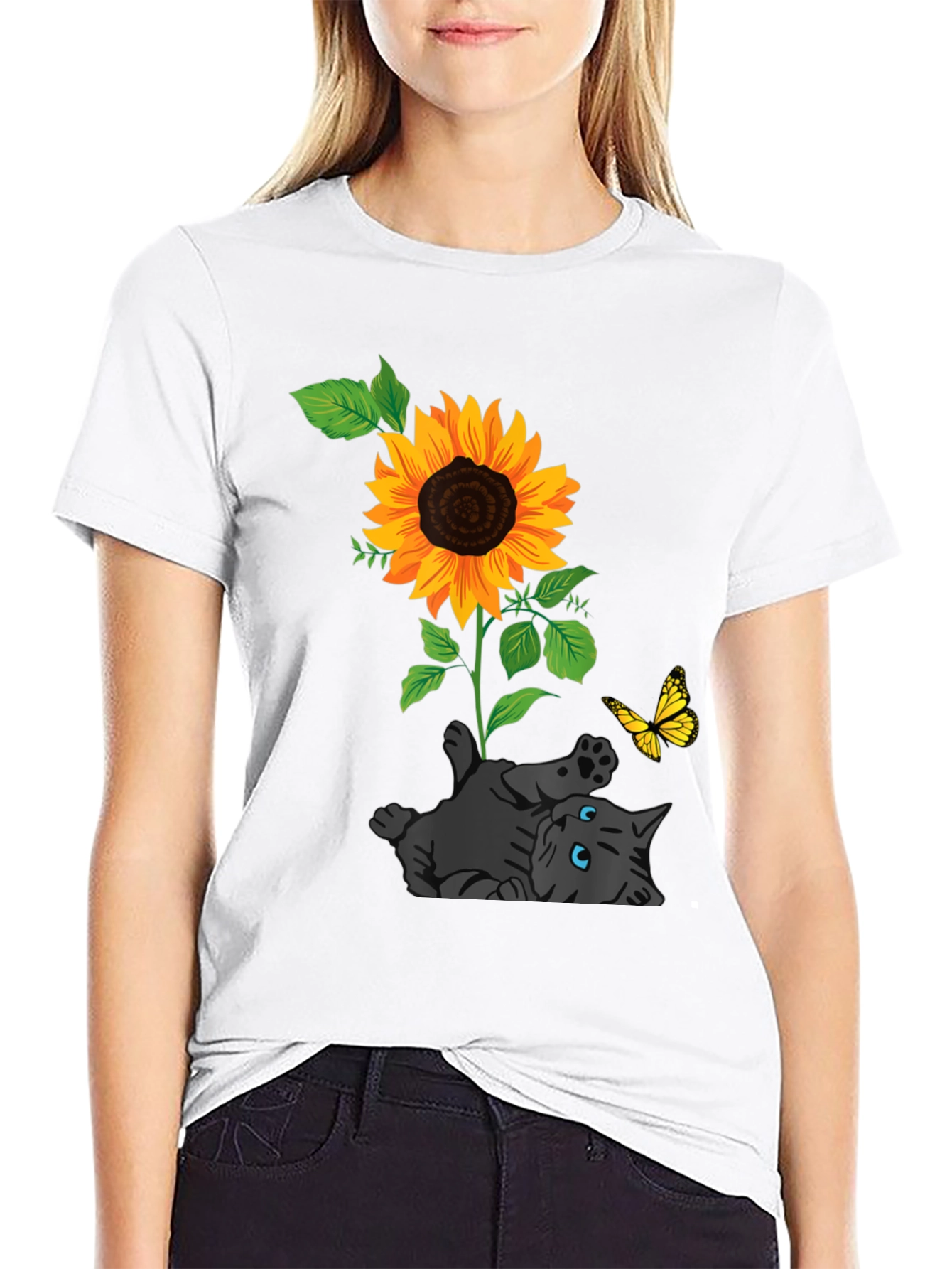 Cat and Sunflower Graphic Tee