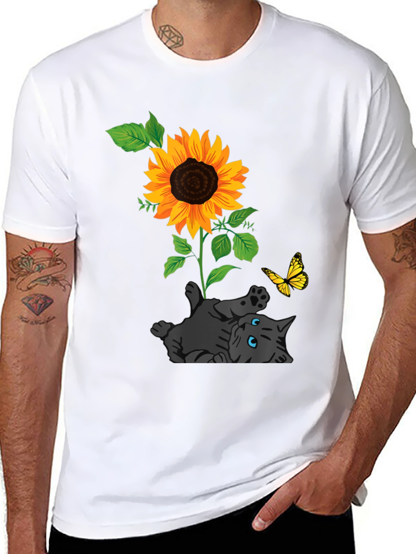 Cat and Sunflower Graphic Tee