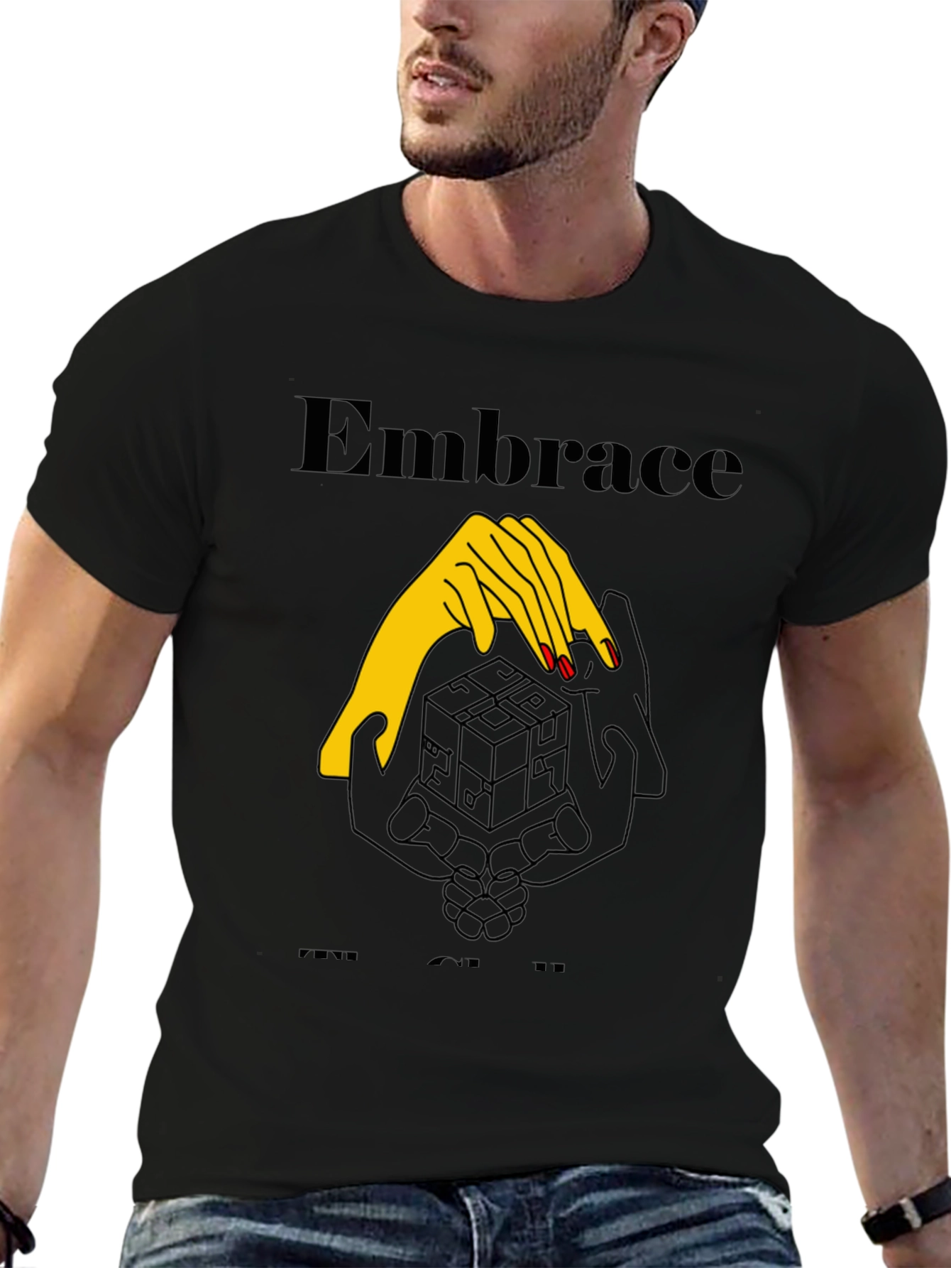 Embrace Graphic Tee - Stylish Black Cotton T-Shirt