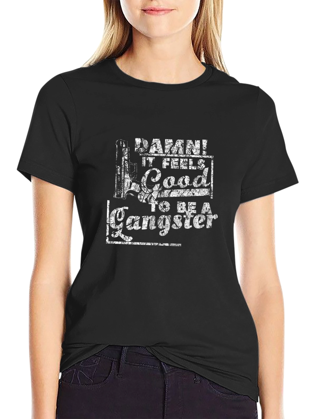 Gangster Graphic Print Black T-Shirt