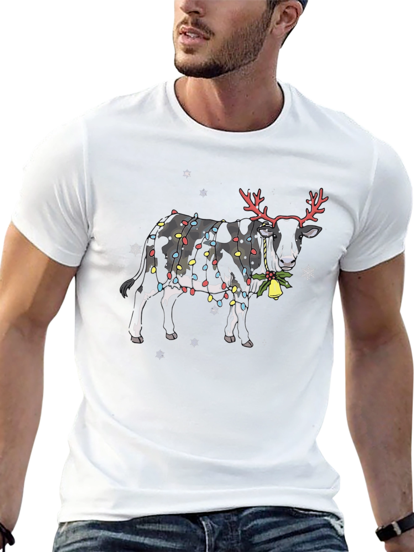 Christmas Cow T-Shirt with Reindeer Antlers