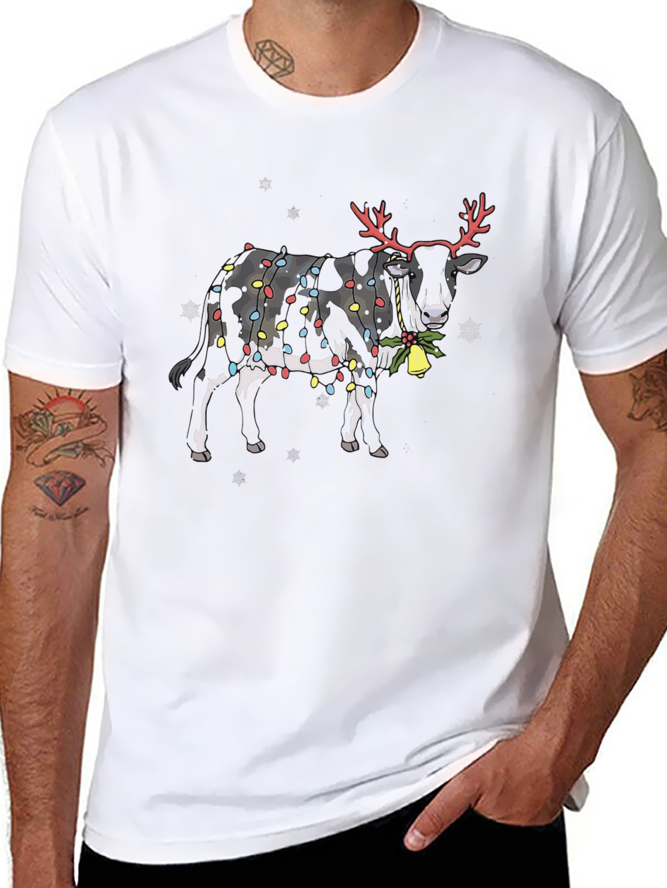 Christmas Cow T-Shirt with Reindeer Antlers