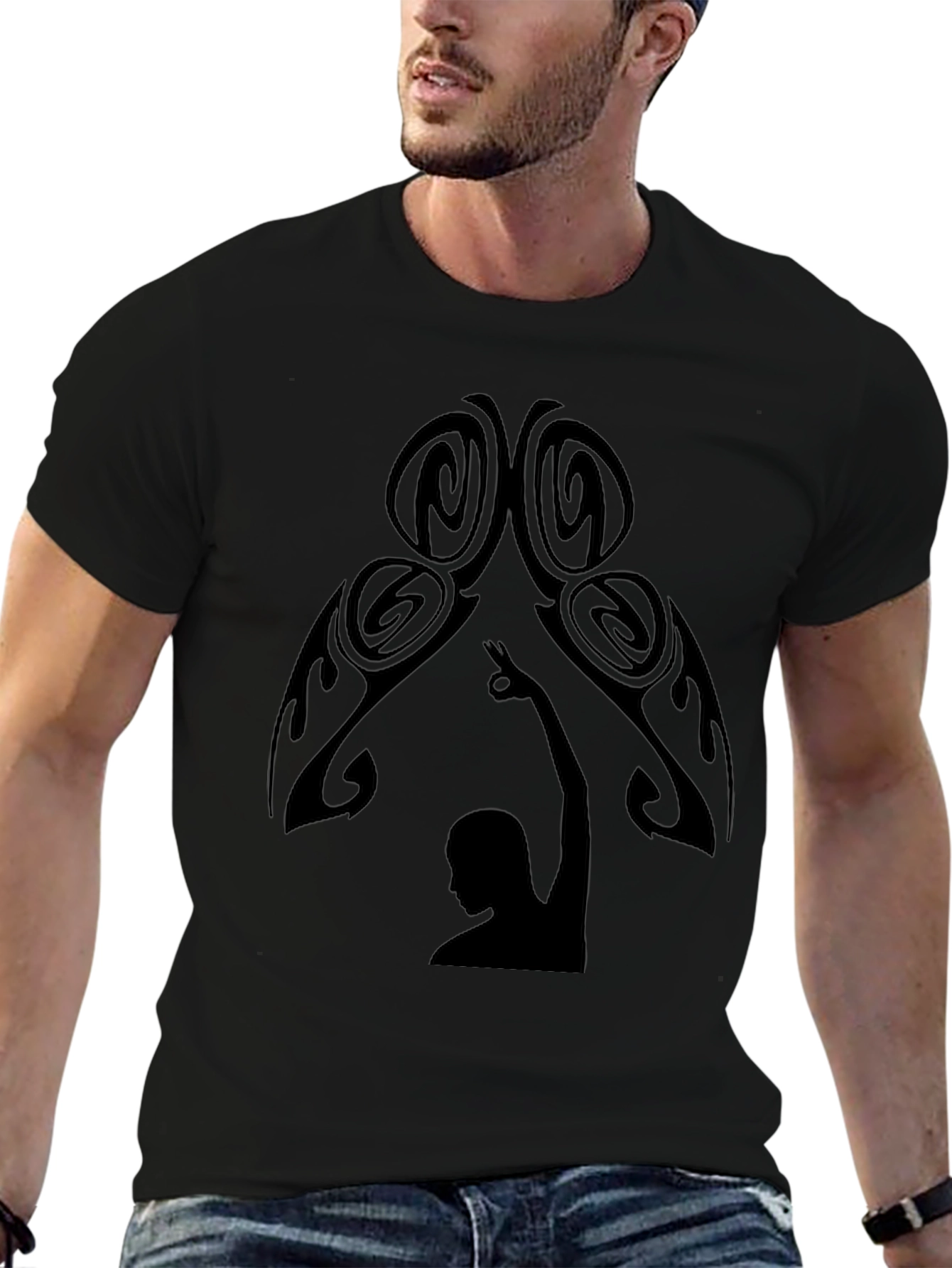 Tribal Silhouette Graphic Black T-Shirt
