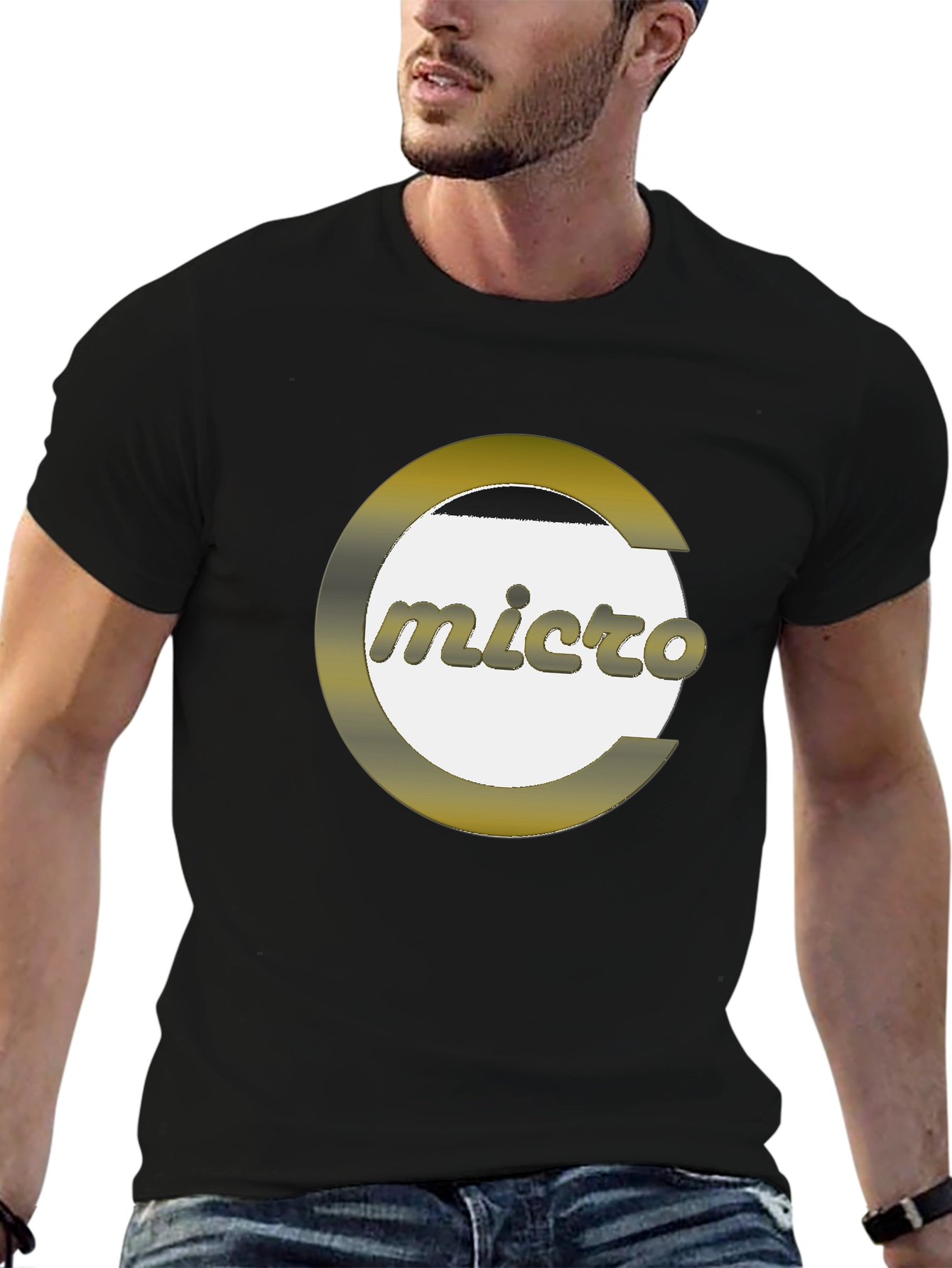 Micro Graphic Print Black T-Shirt - Modern Style