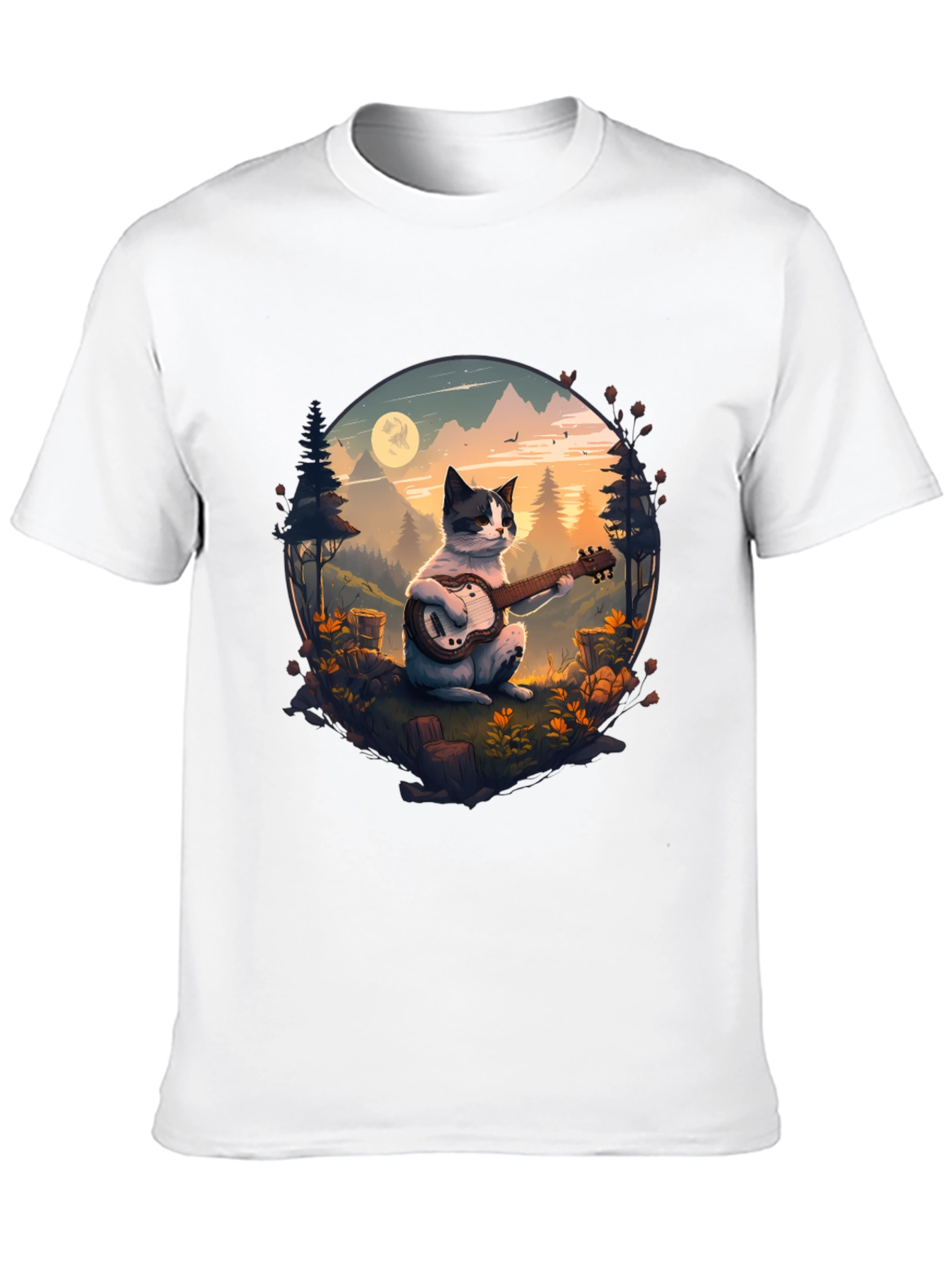 Cat Guitarist Graphic Tee - Mountain Serenade