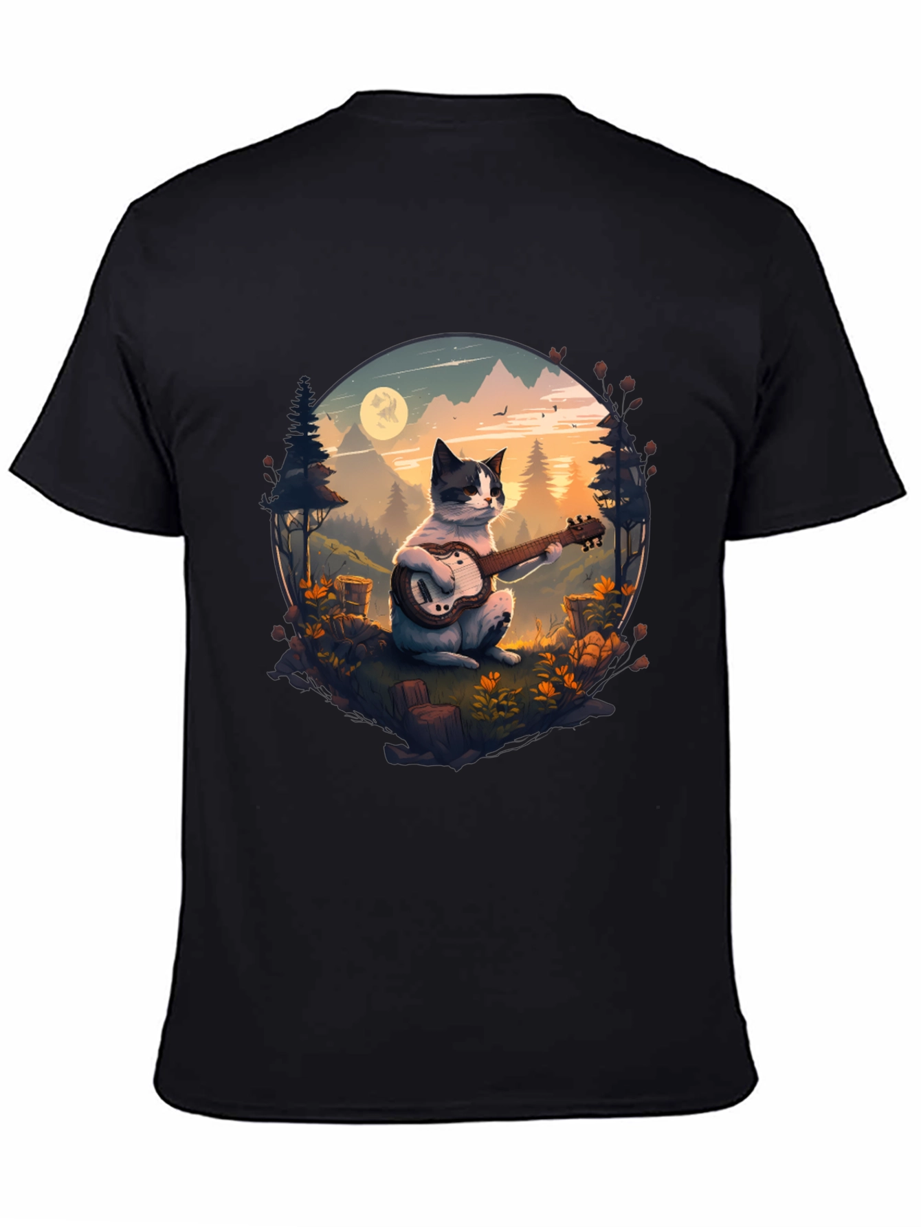 Cat Guitarist Graphic Tee - Mountain Serenade