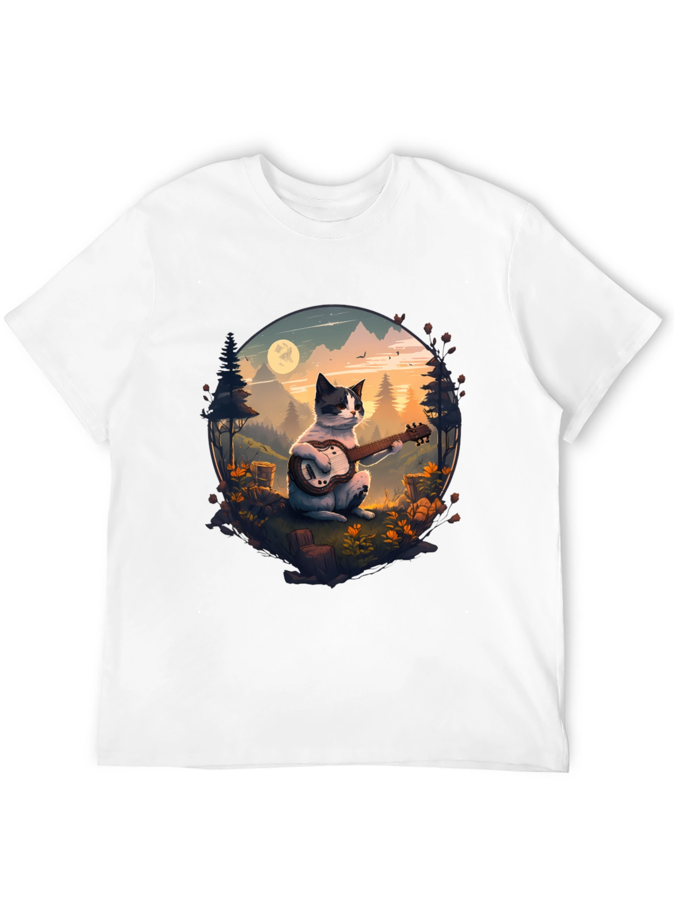 Cat Guitarist Graphic Tee - Mountain Serenade