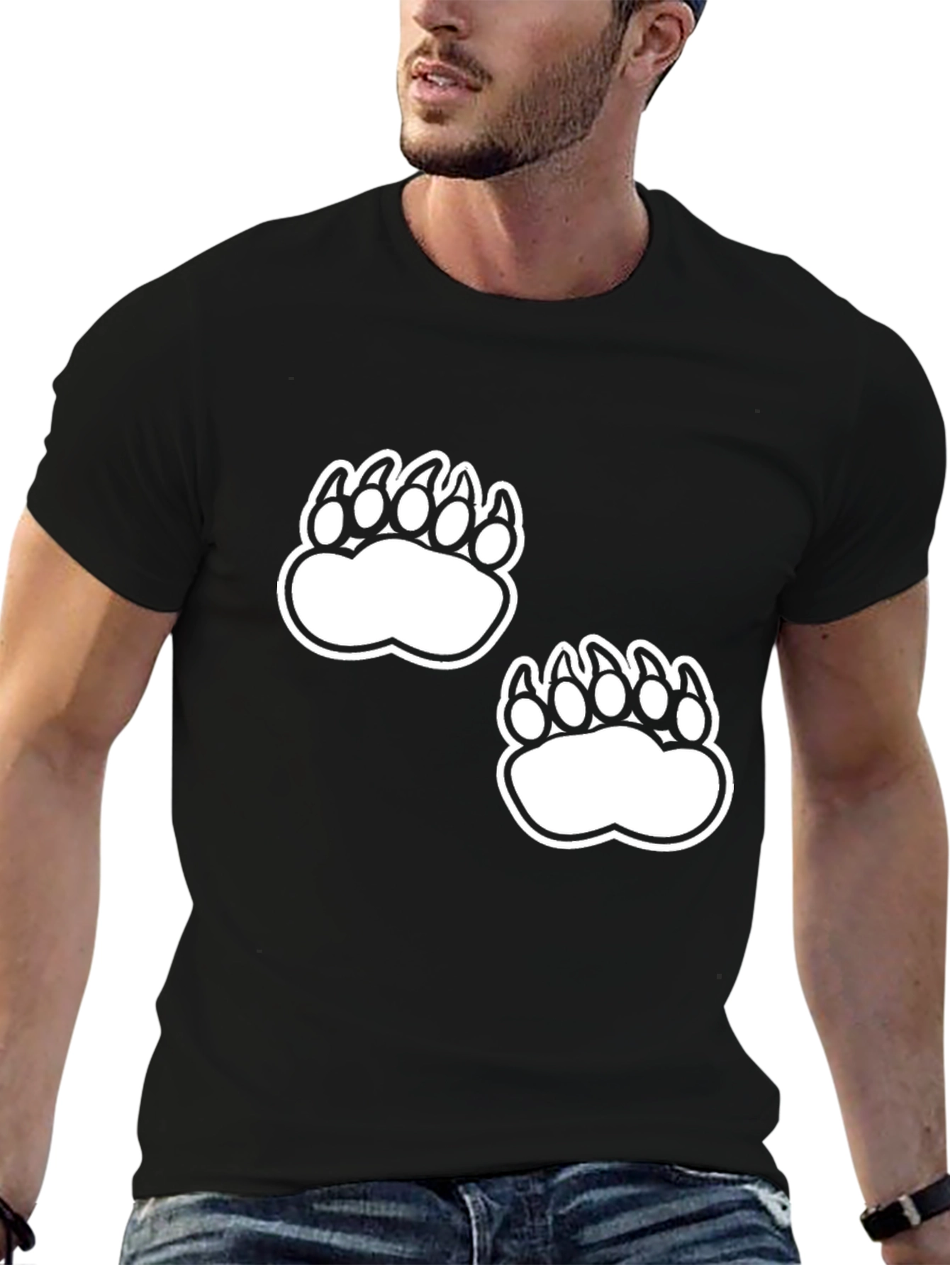 Black Tee with White Bear Paw Prints