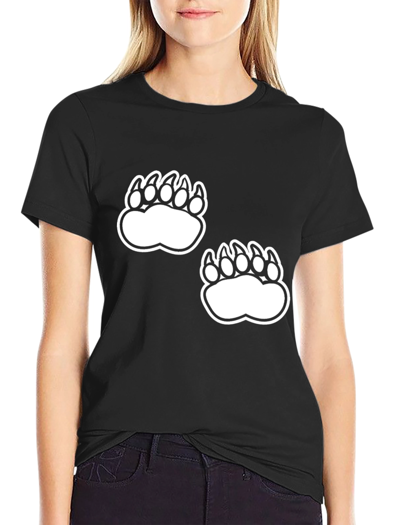 Black Tee with White Bear Paw Prints