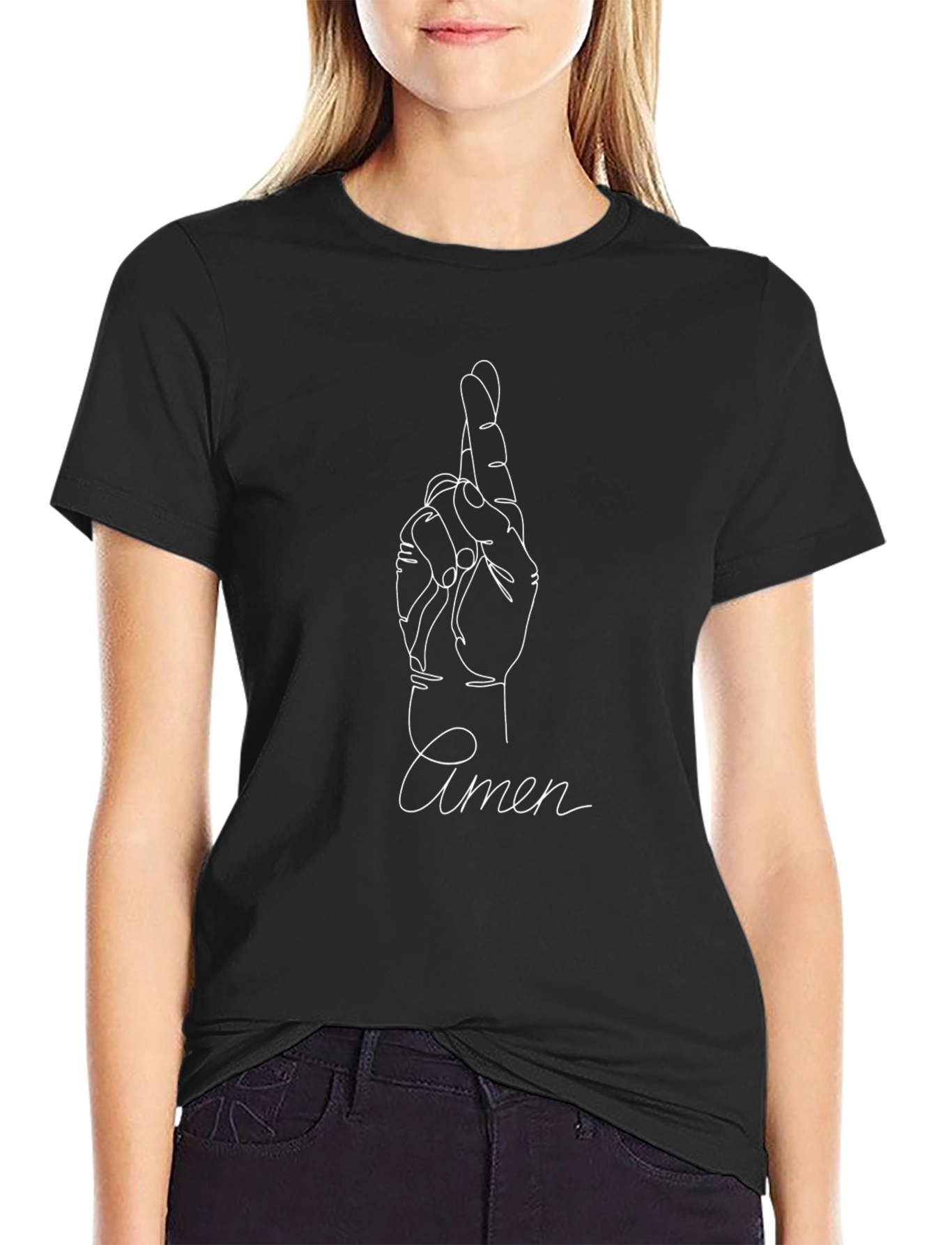 Amen Fingers Crossed Graphic Tee - Unisex Black T-Shirt