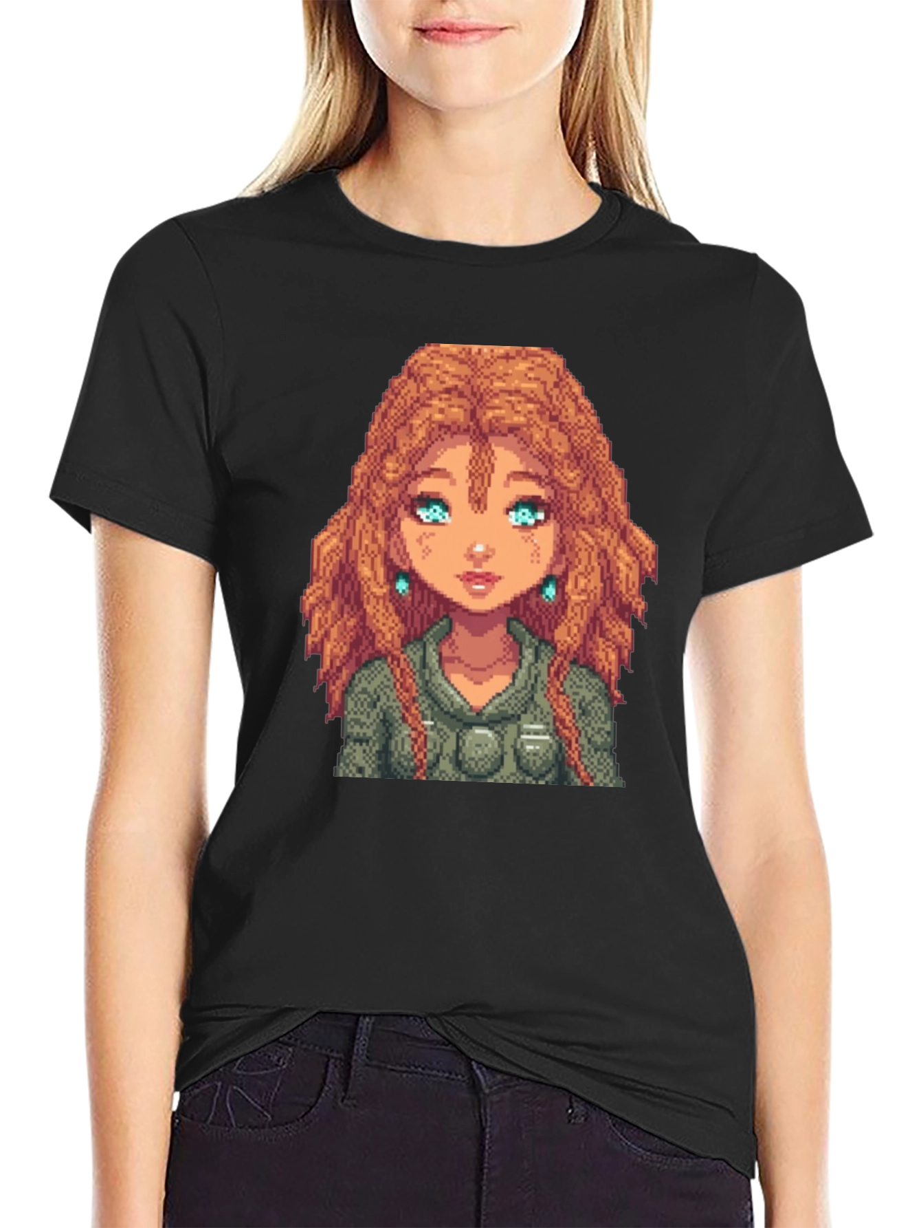 Pixel Art Woman Black T-Shirt