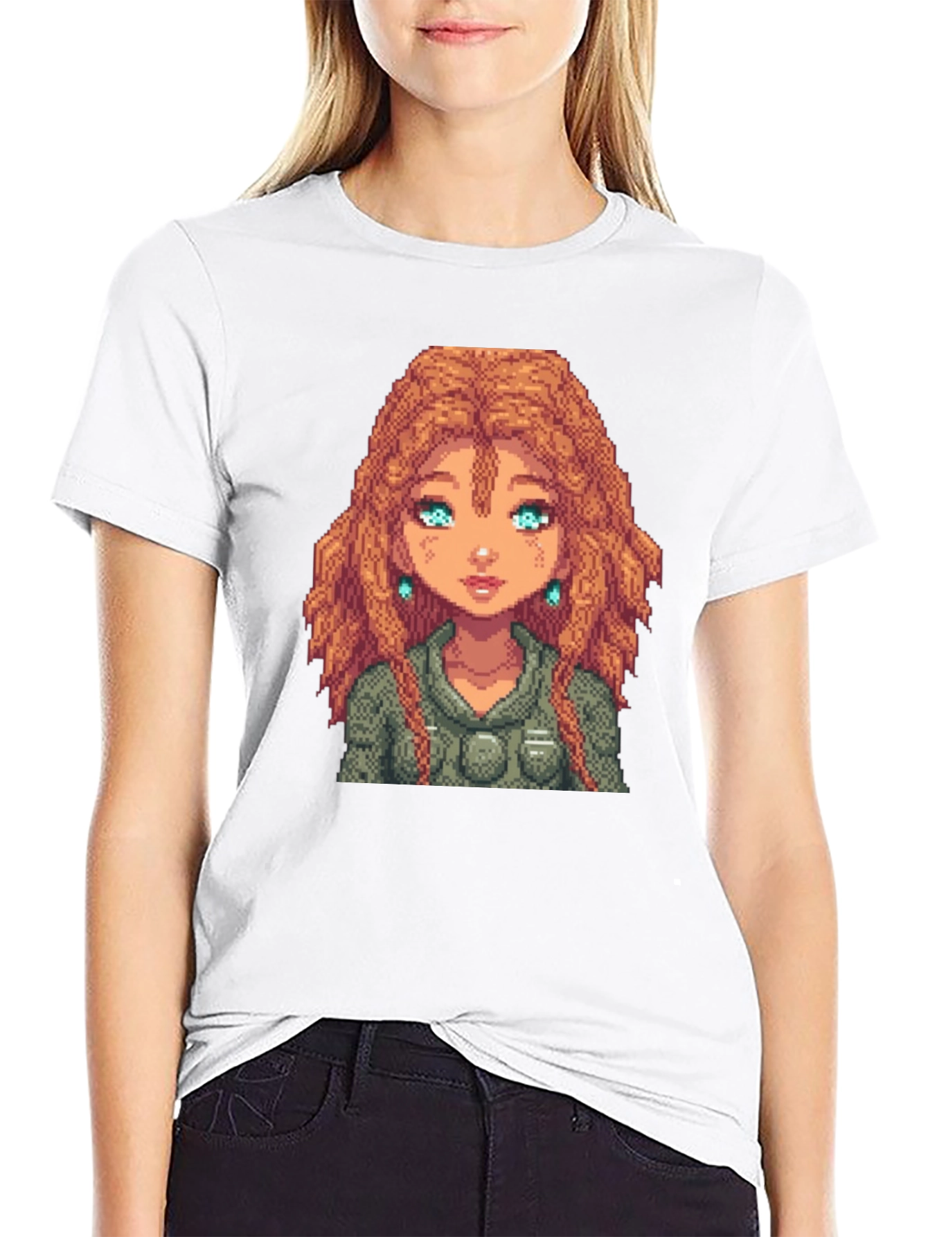 Pixel Art Woman Black T-Shirt