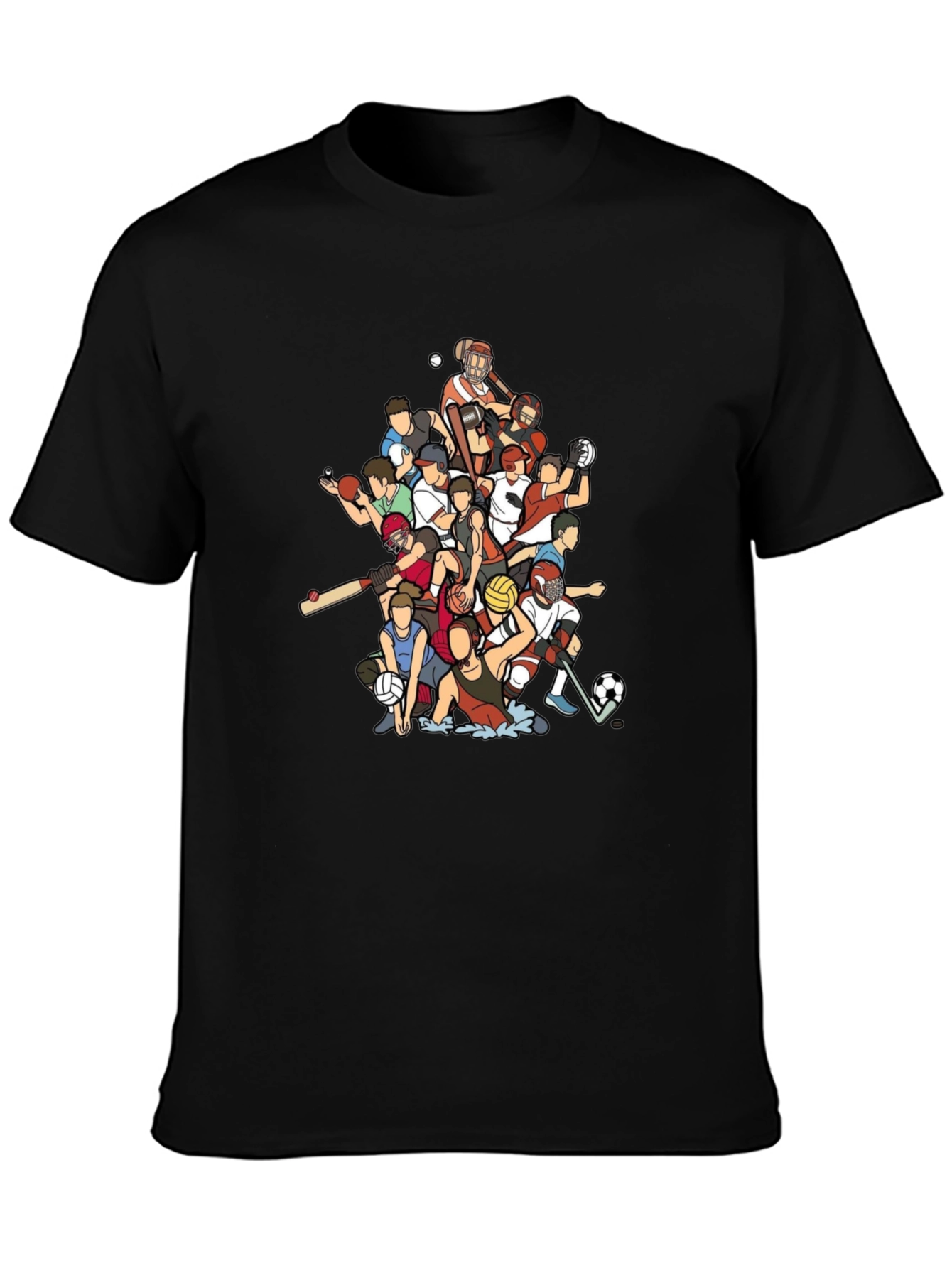 Sports Cartoon Black Graphic T-Shirt