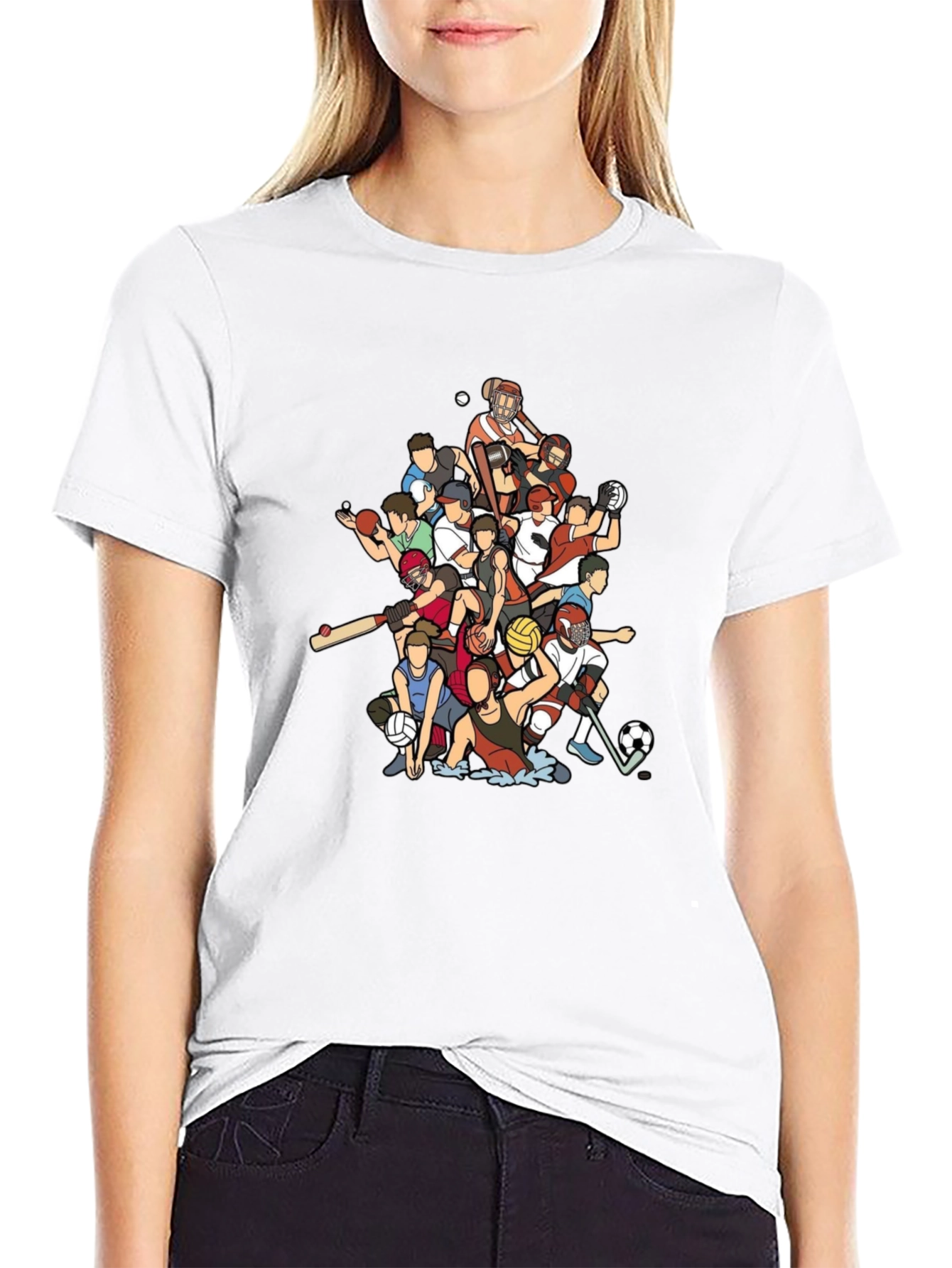 Sports Cartoon Black Graphic T-Shirt