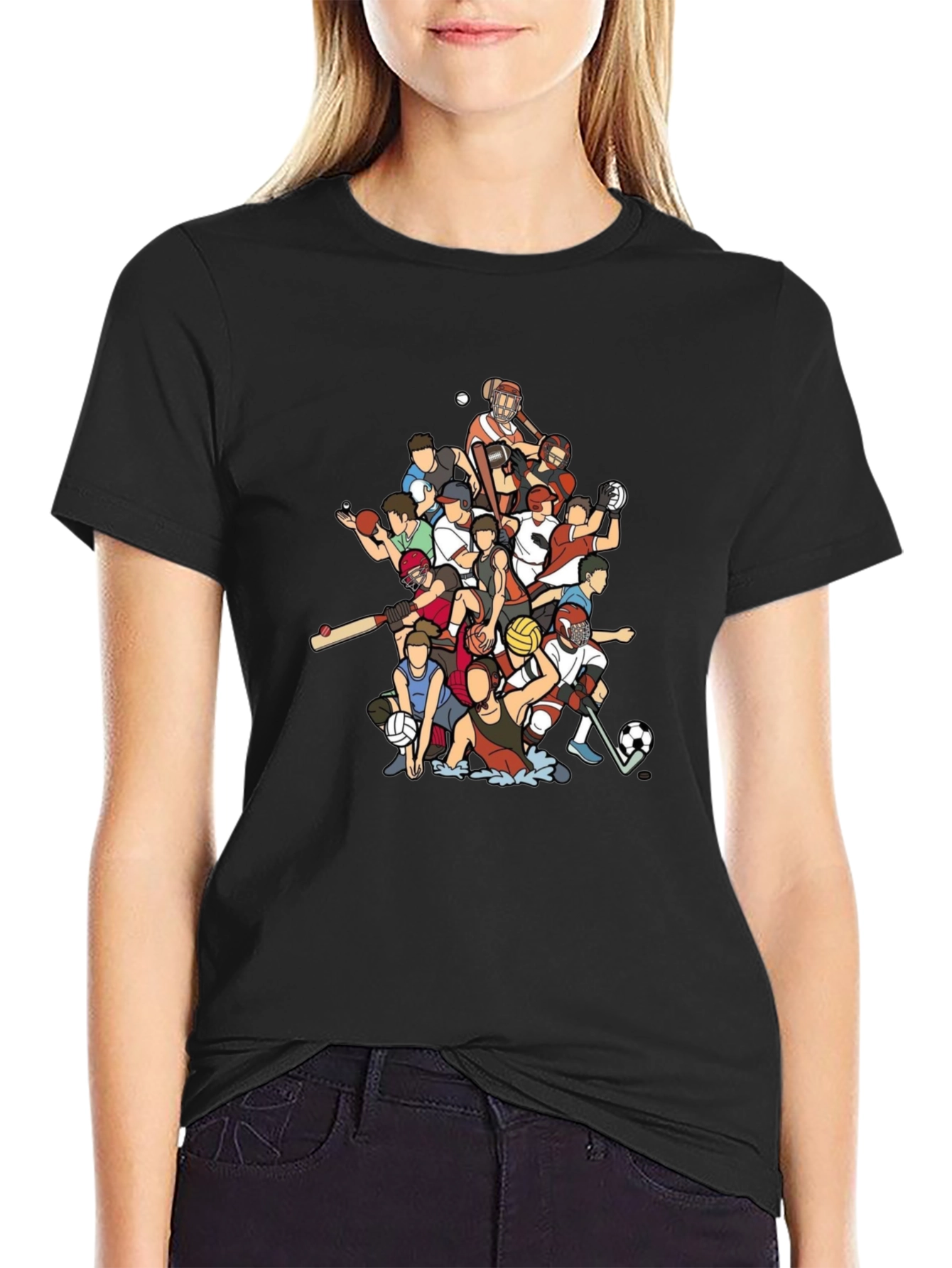 Sports Cartoon Black Graphic T-Shirt