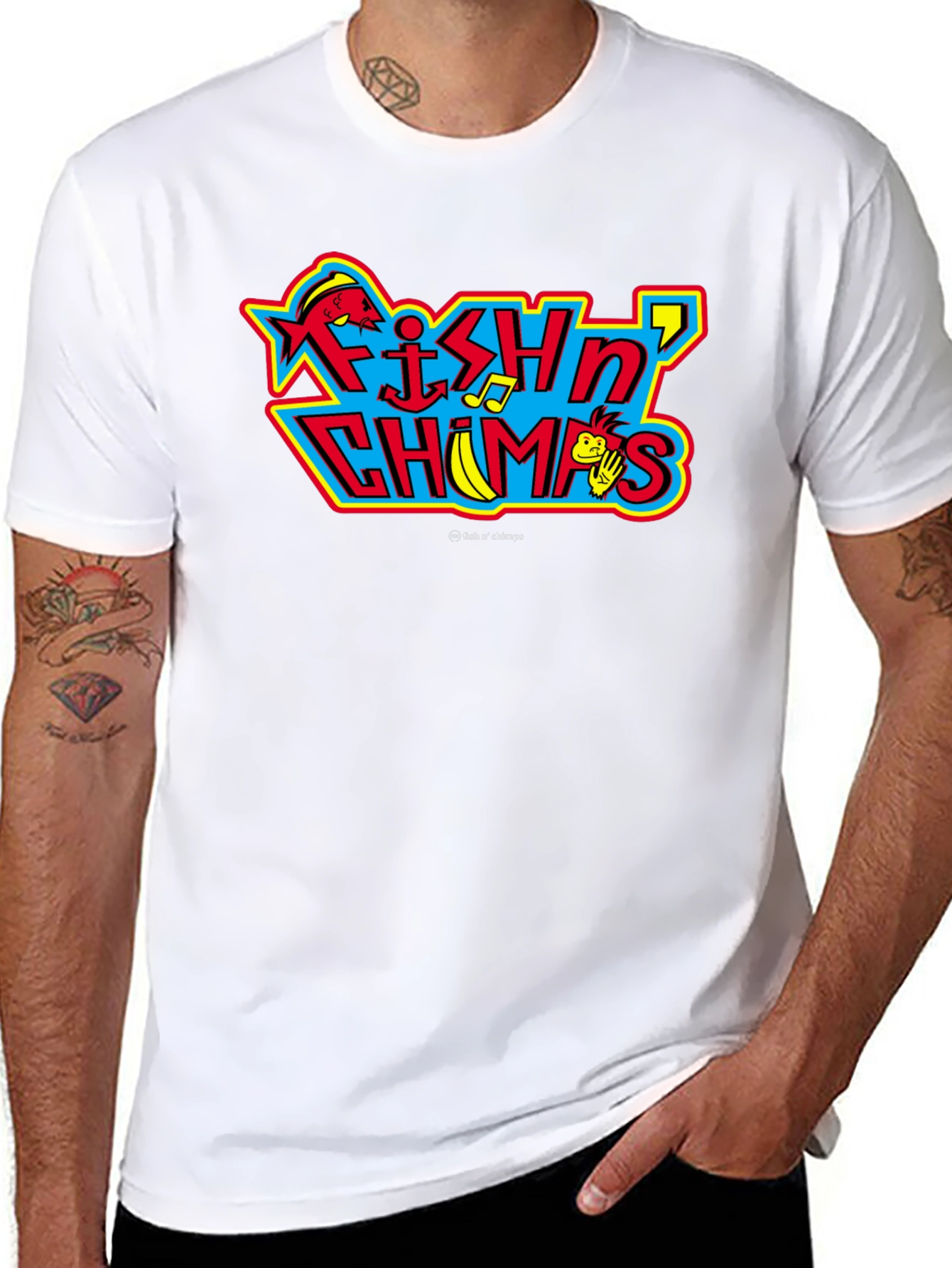 Fish N Chimps Black T-Shirt Quirky Design