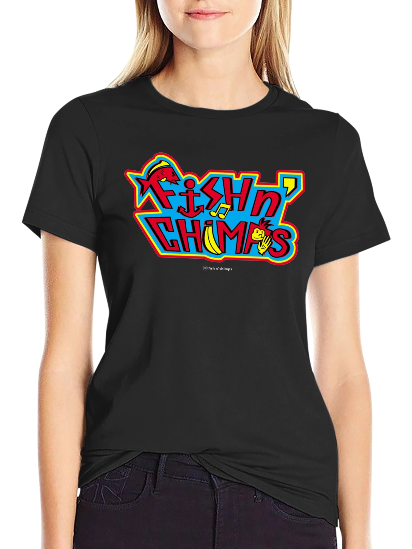 Fish N Chimps Black T-Shirt Quirky Design
