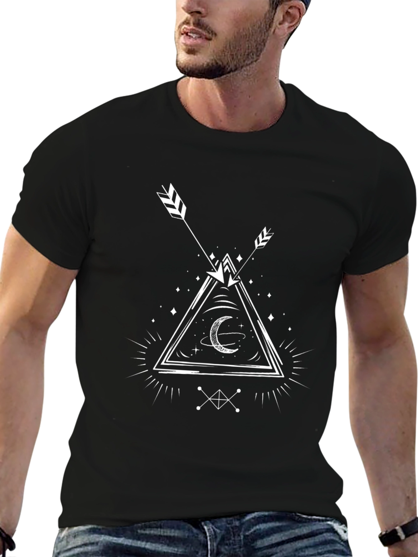 Mystic Arrow & Moon Graphic Black T-Shirt