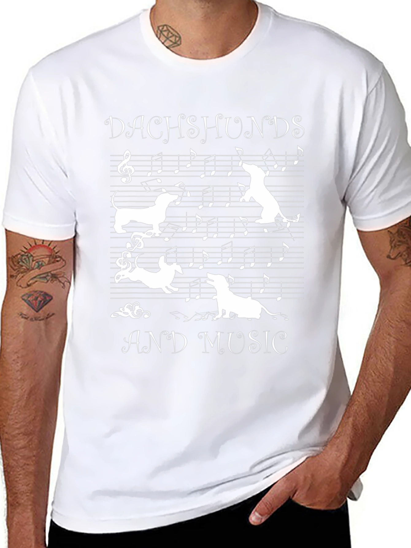 Dachshunds and Music Graphic Tee - Black