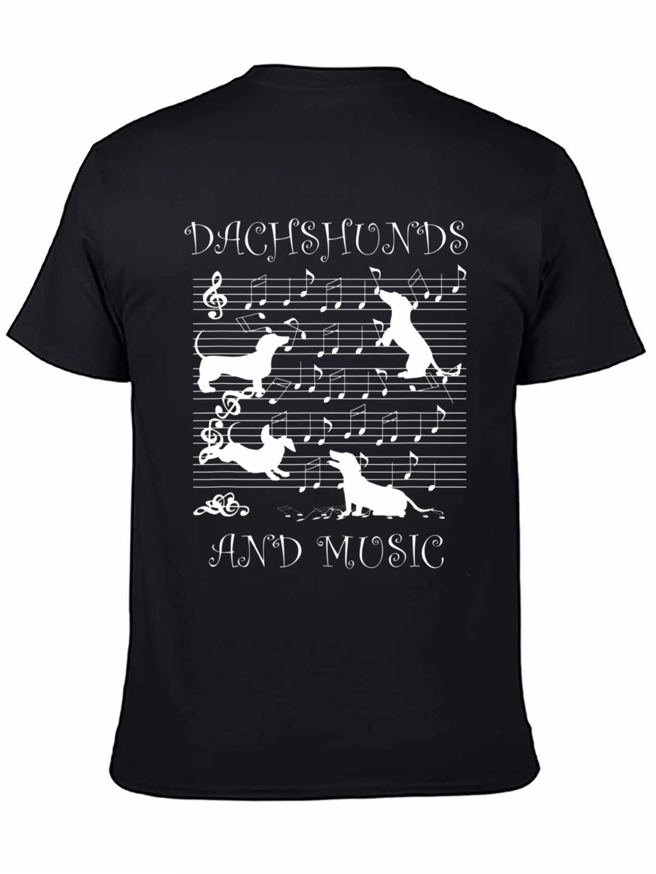Dachshunds and Music Graphic Tee - Black