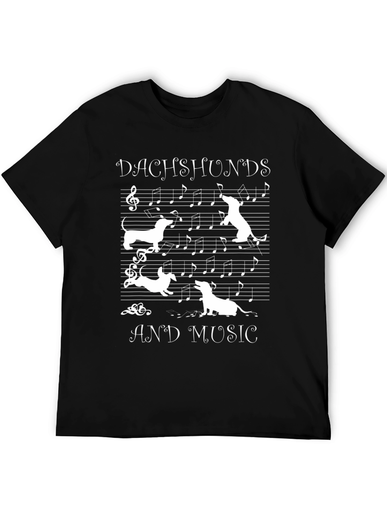 Dachshunds and Music Graphic Tee - Black