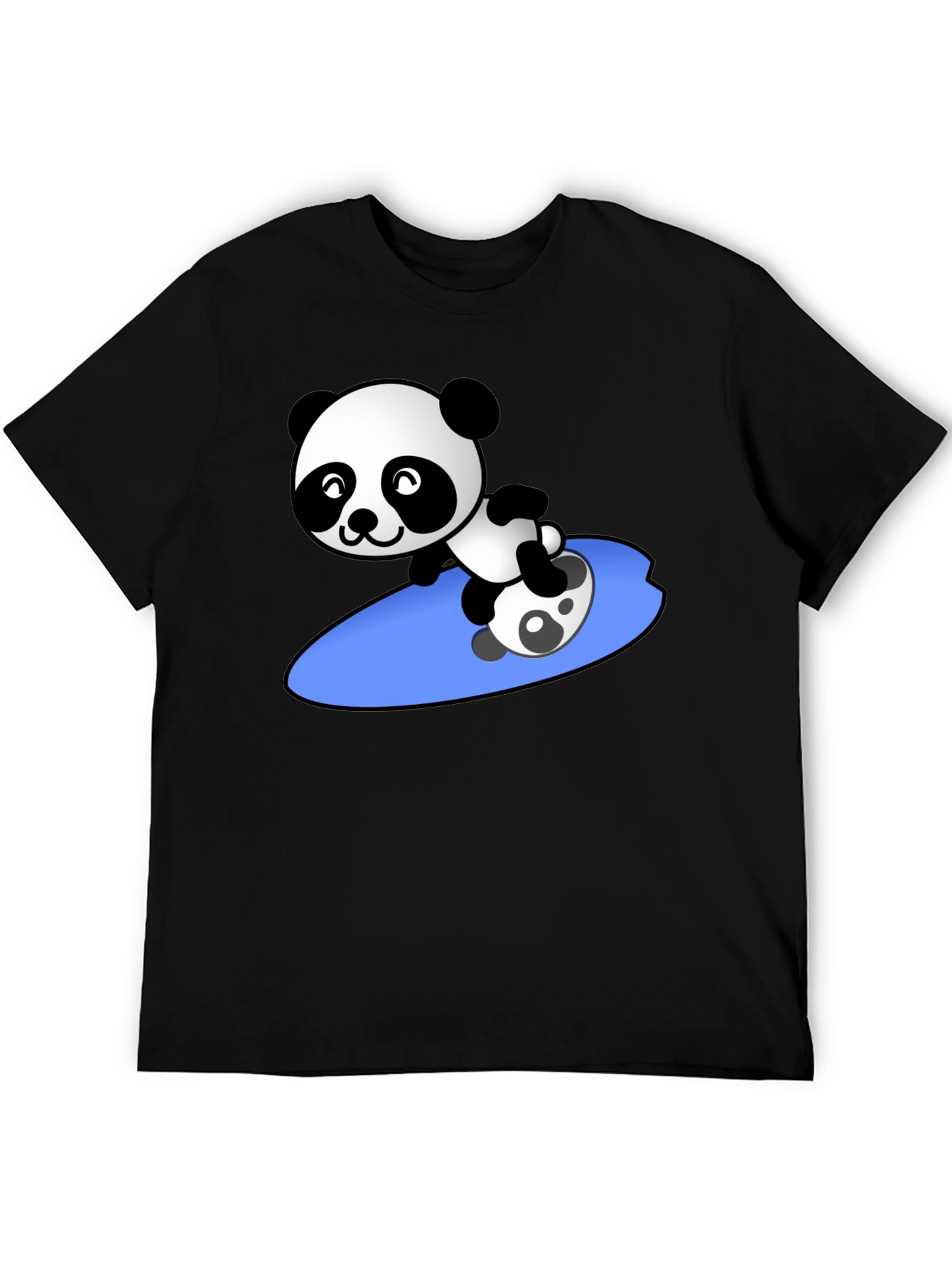 Surfing Panda Graphic Tee - Black Crew Neck