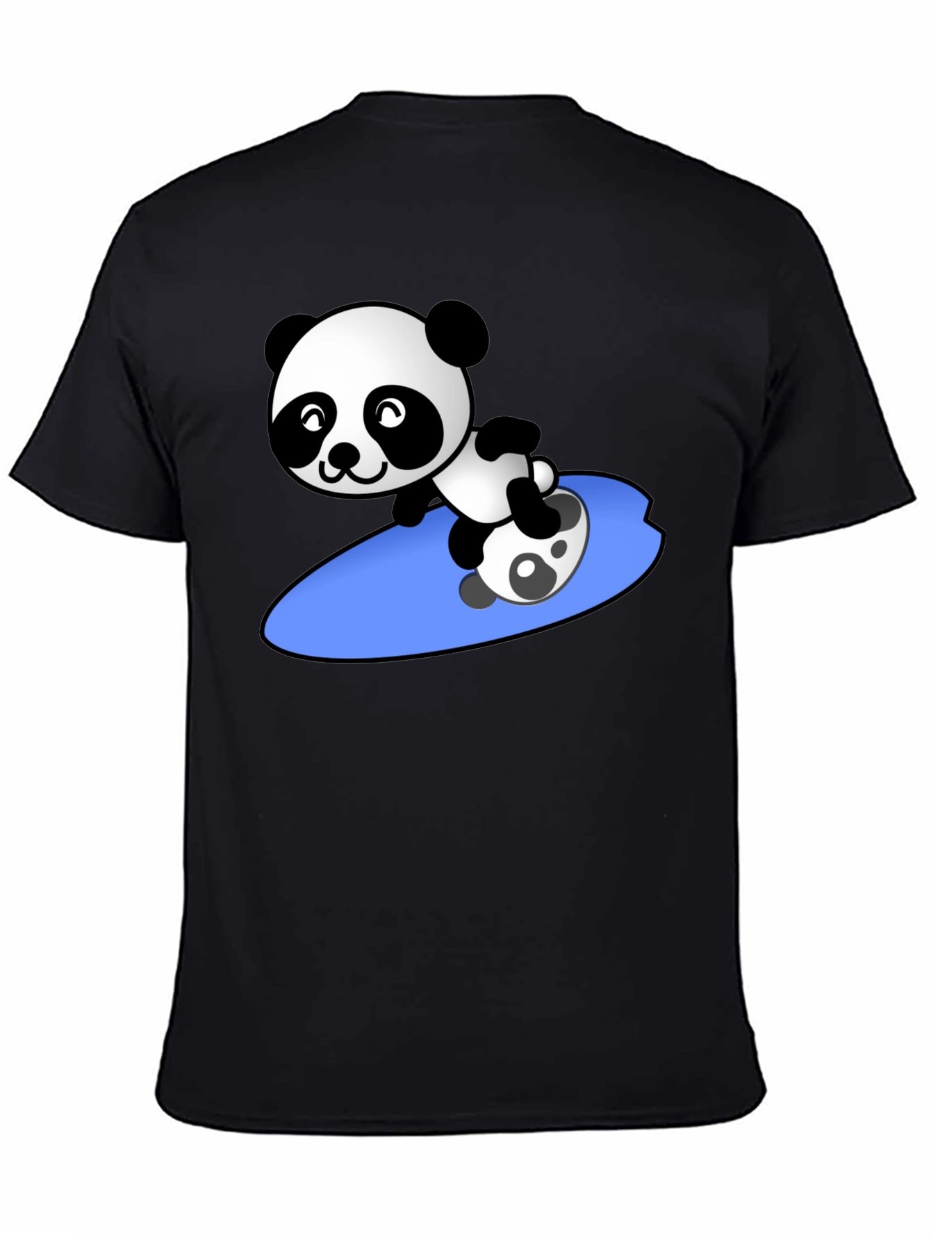 Surfing Panda Graphic Tee - Black Crew Neck