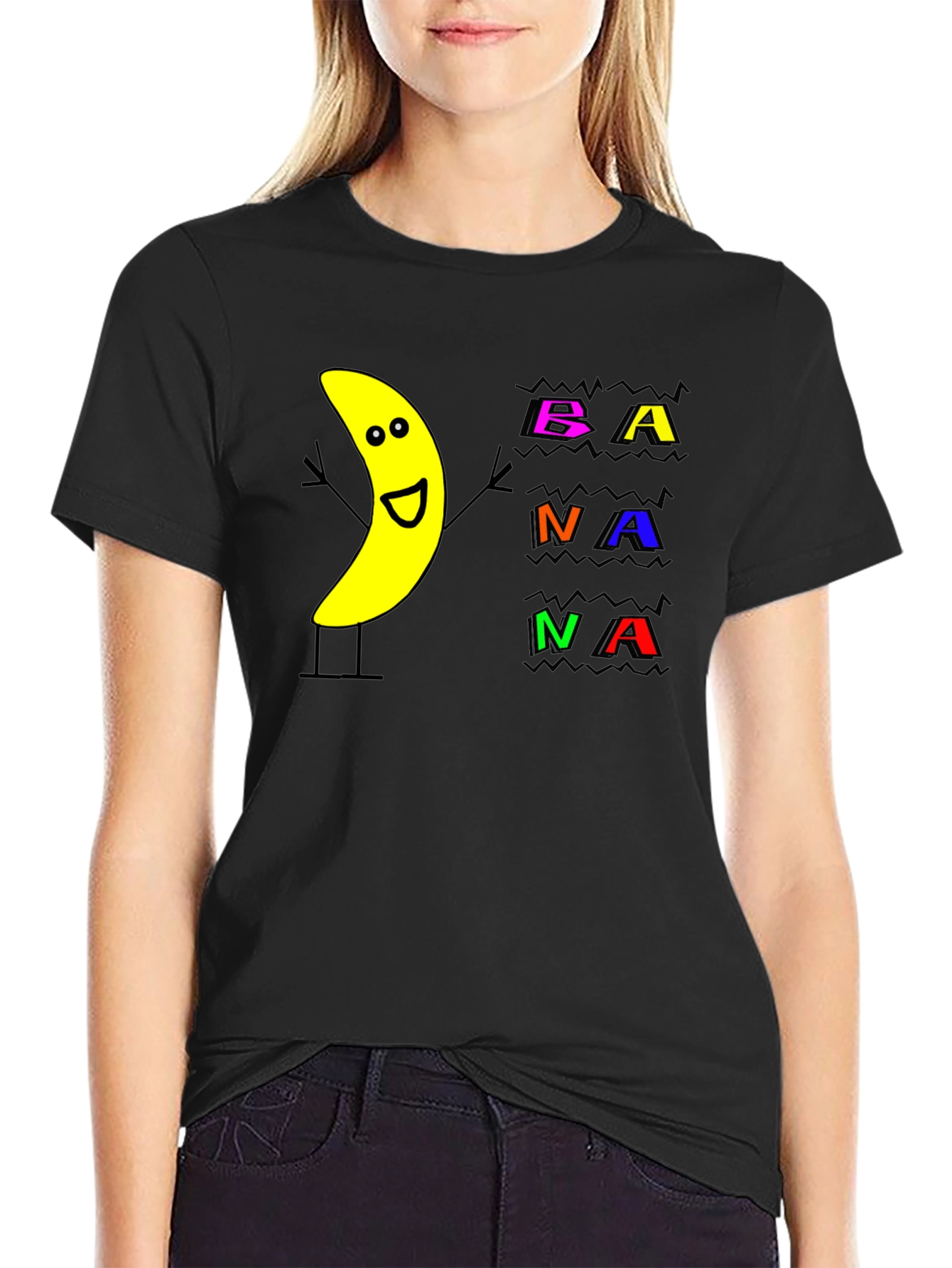 Funny Banana Graphic Print Black T-Shirt