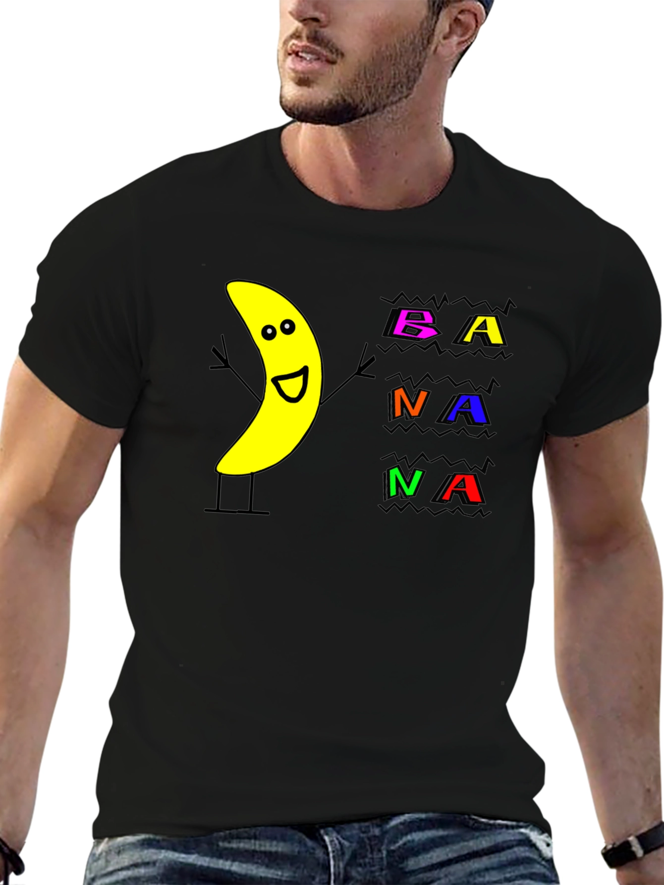 Funny Banana Graphic Print Black T-Shirt