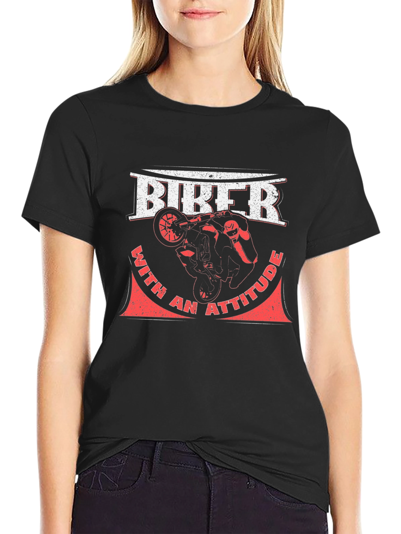 Biker with Attitude Black Graphic T-Shirt