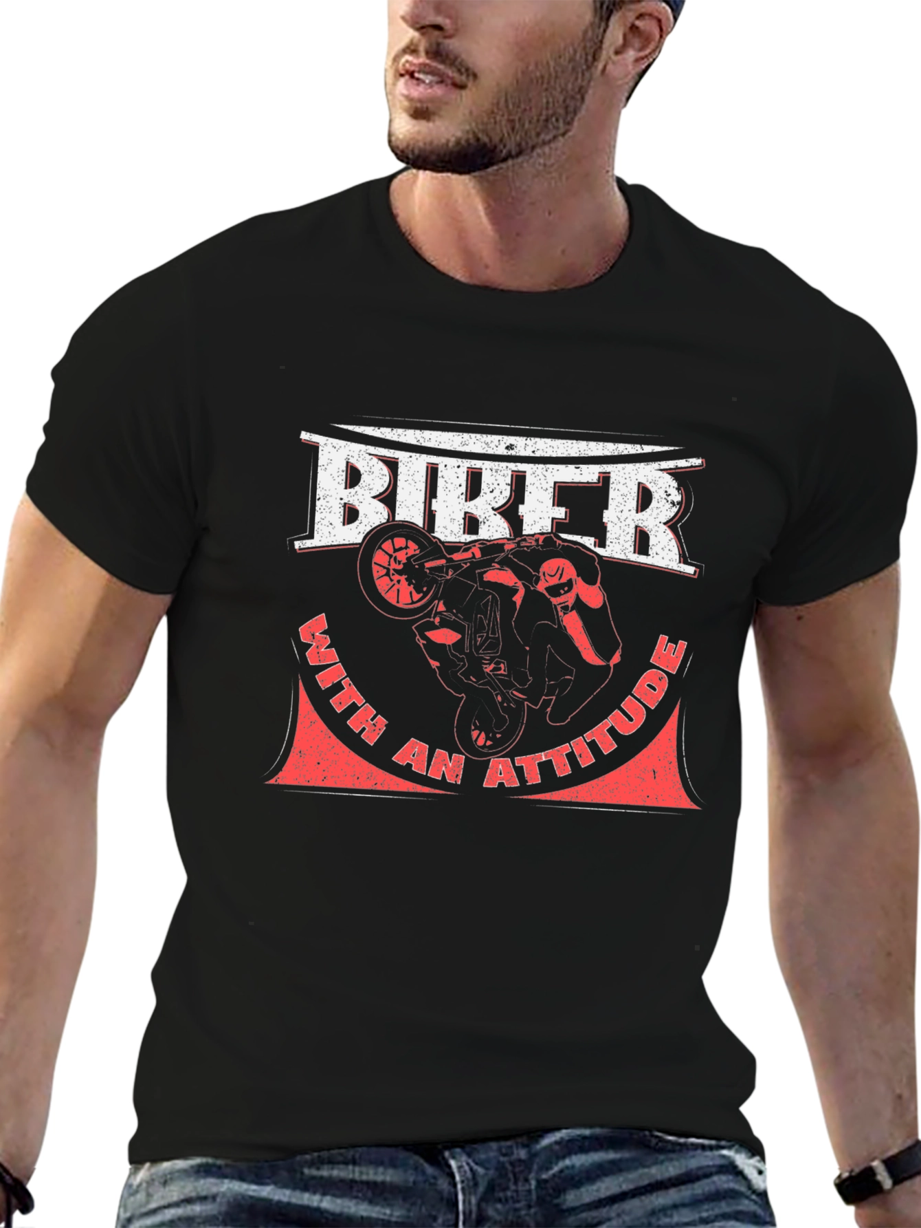 Biker with Attitude Black Graphic T-Shirt