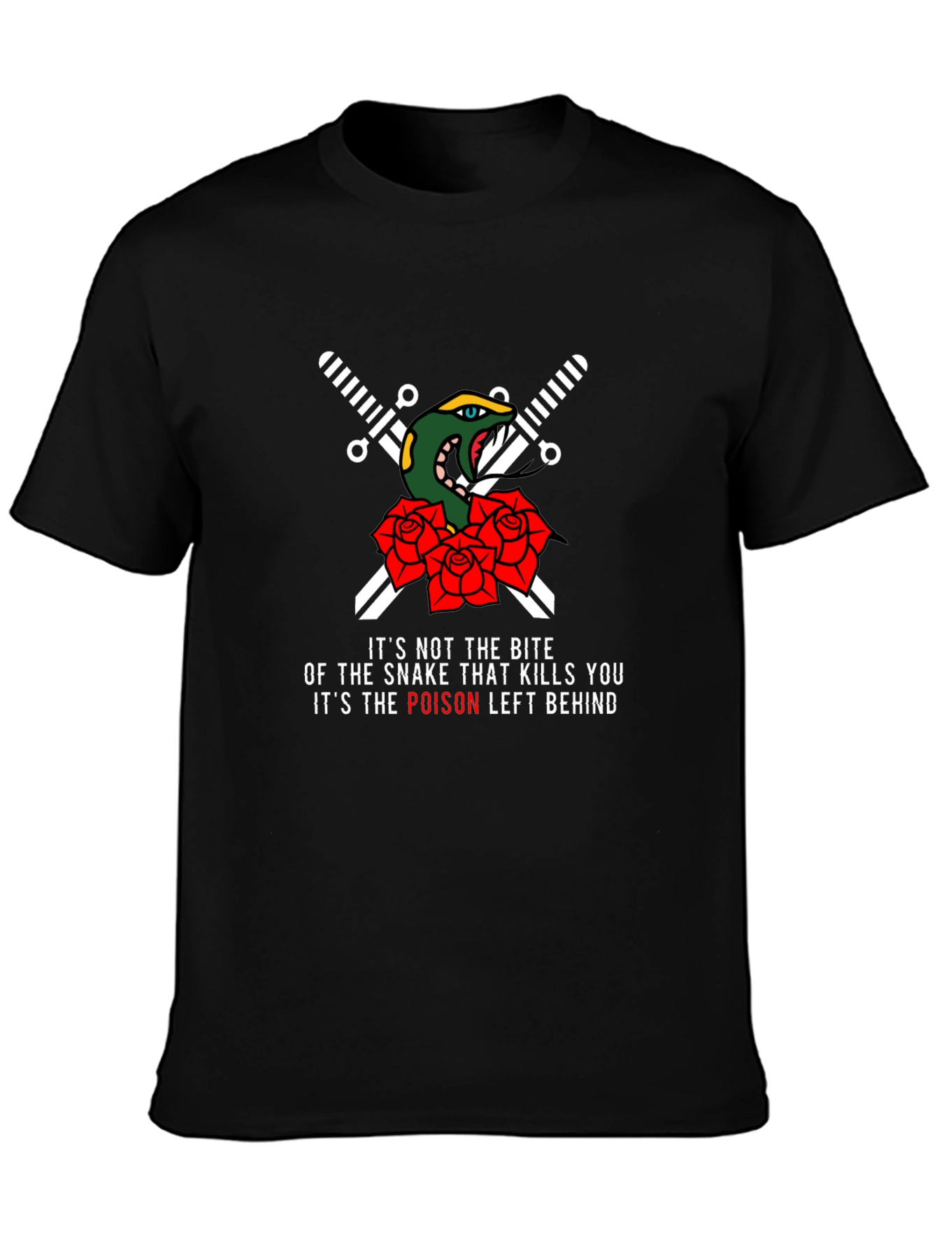 Snake & Roses Graphic T-Shirt - Poisonous Bite Design
