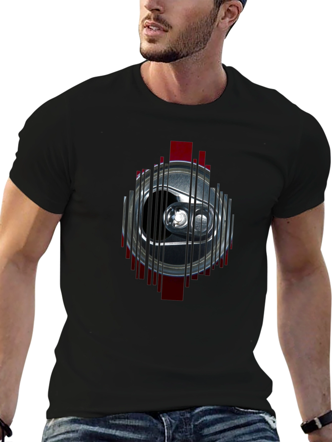 Mens Black T-Shirt with Can Graphic