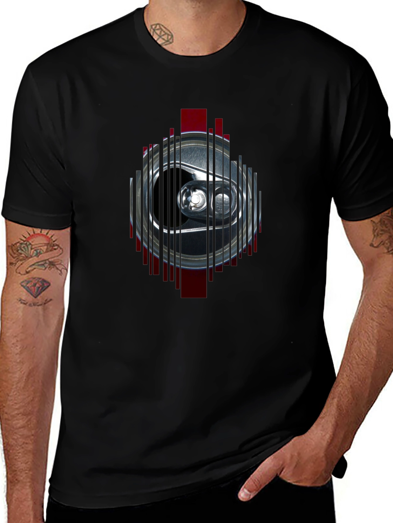Mens Black T-Shirt with Can Graphic