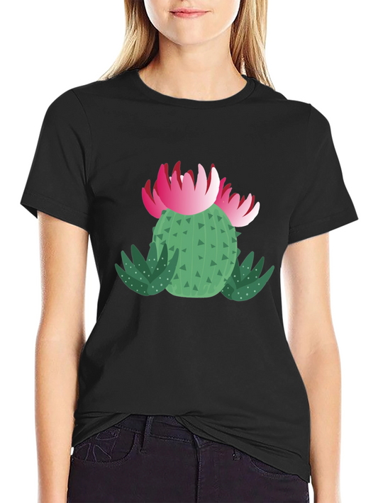 Cactus Flower Graphic T-Shirt - Black Cotton Tee