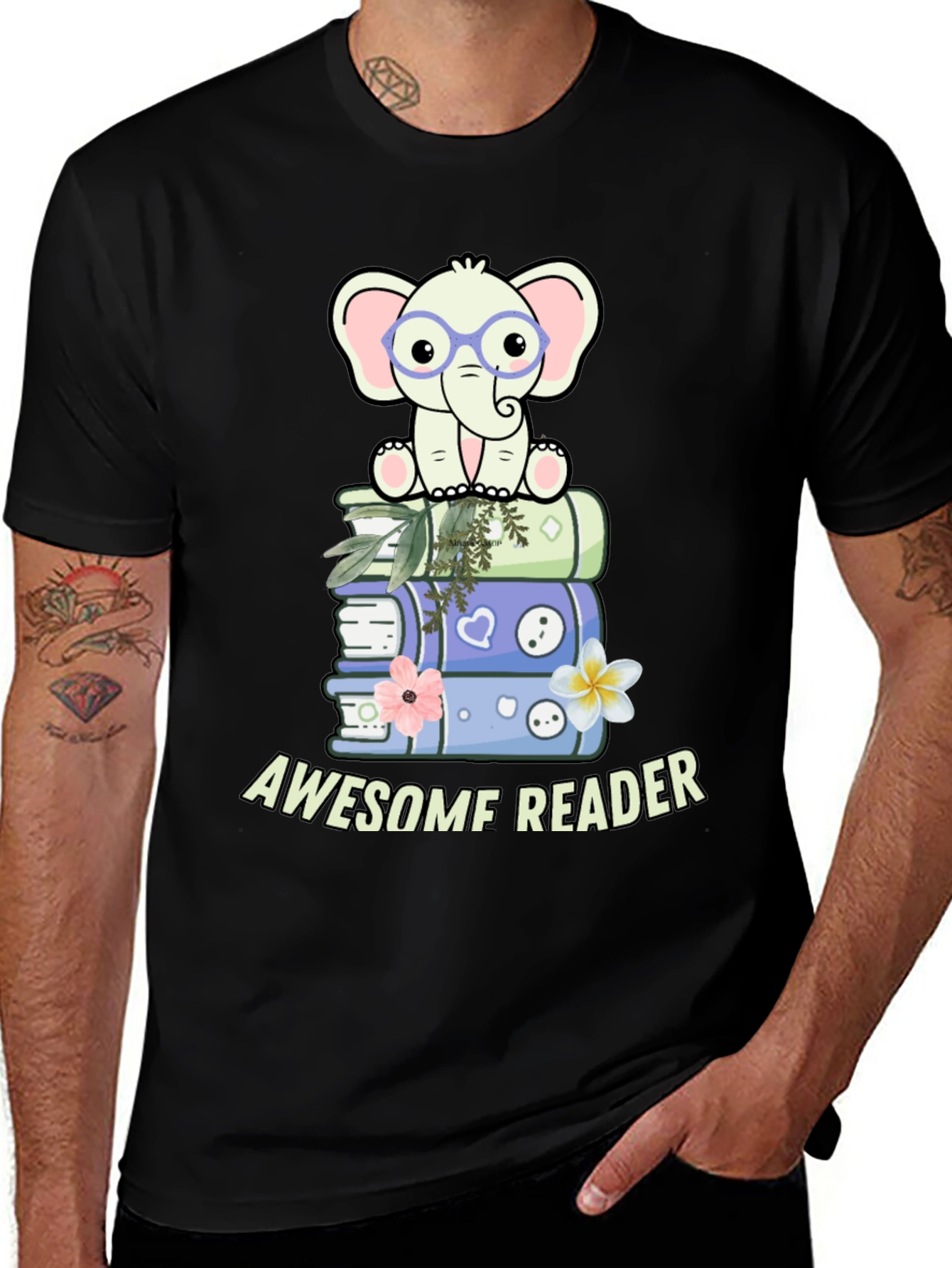 Awesome Reader T-Shirt with Elephant & Books