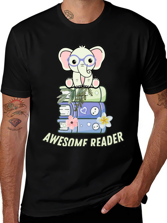 Awesome Reader T-Shirt with Elephant & Books