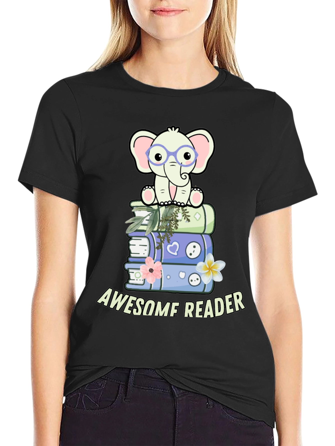 Awesome Reader T-Shirt with Elephant & Books