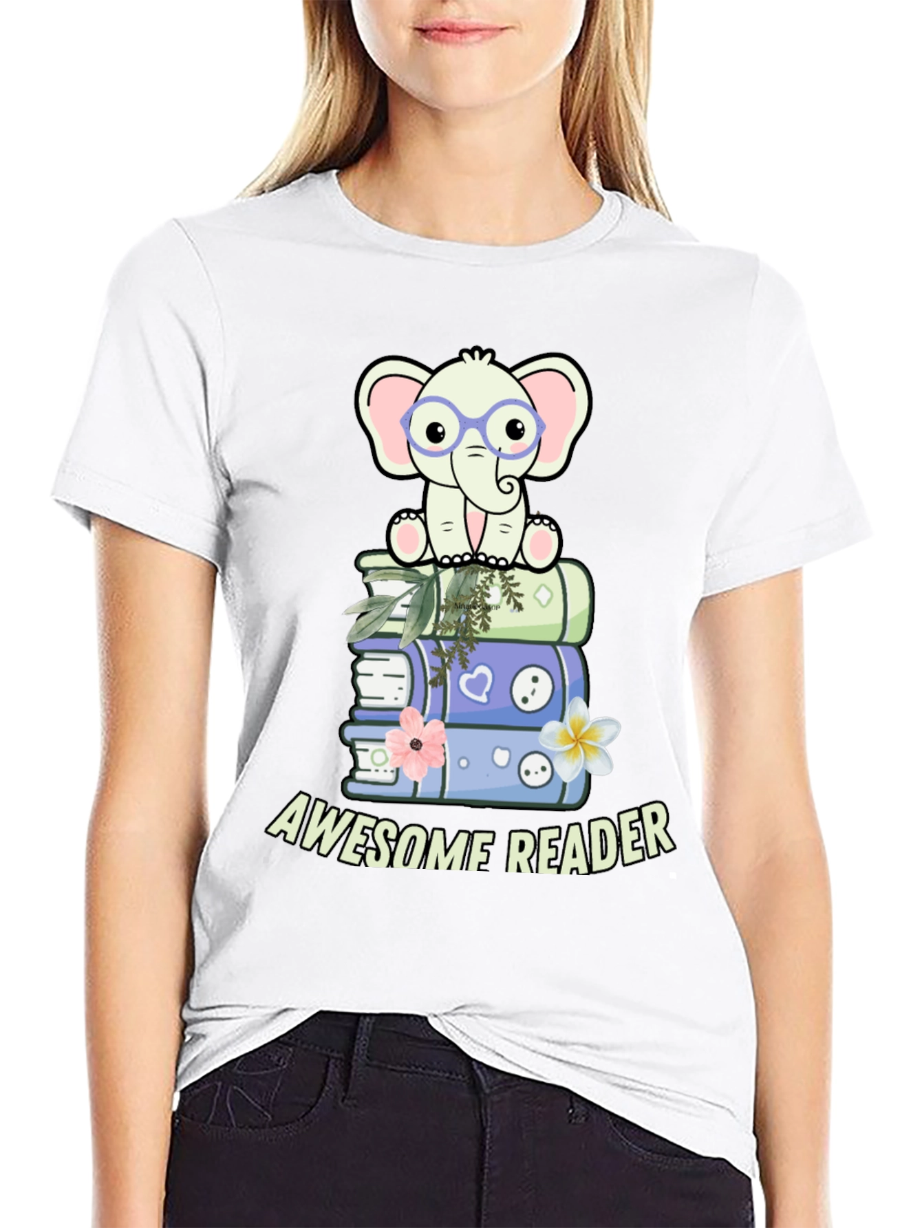 Awesome Reader T-Shirt with Elephant & Books