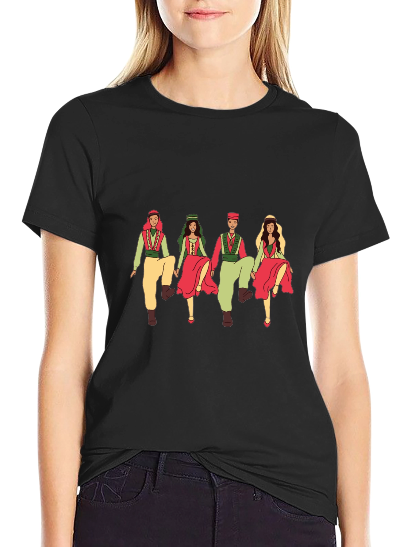 Folk Dance Graphic Tee - Black Crew Neck