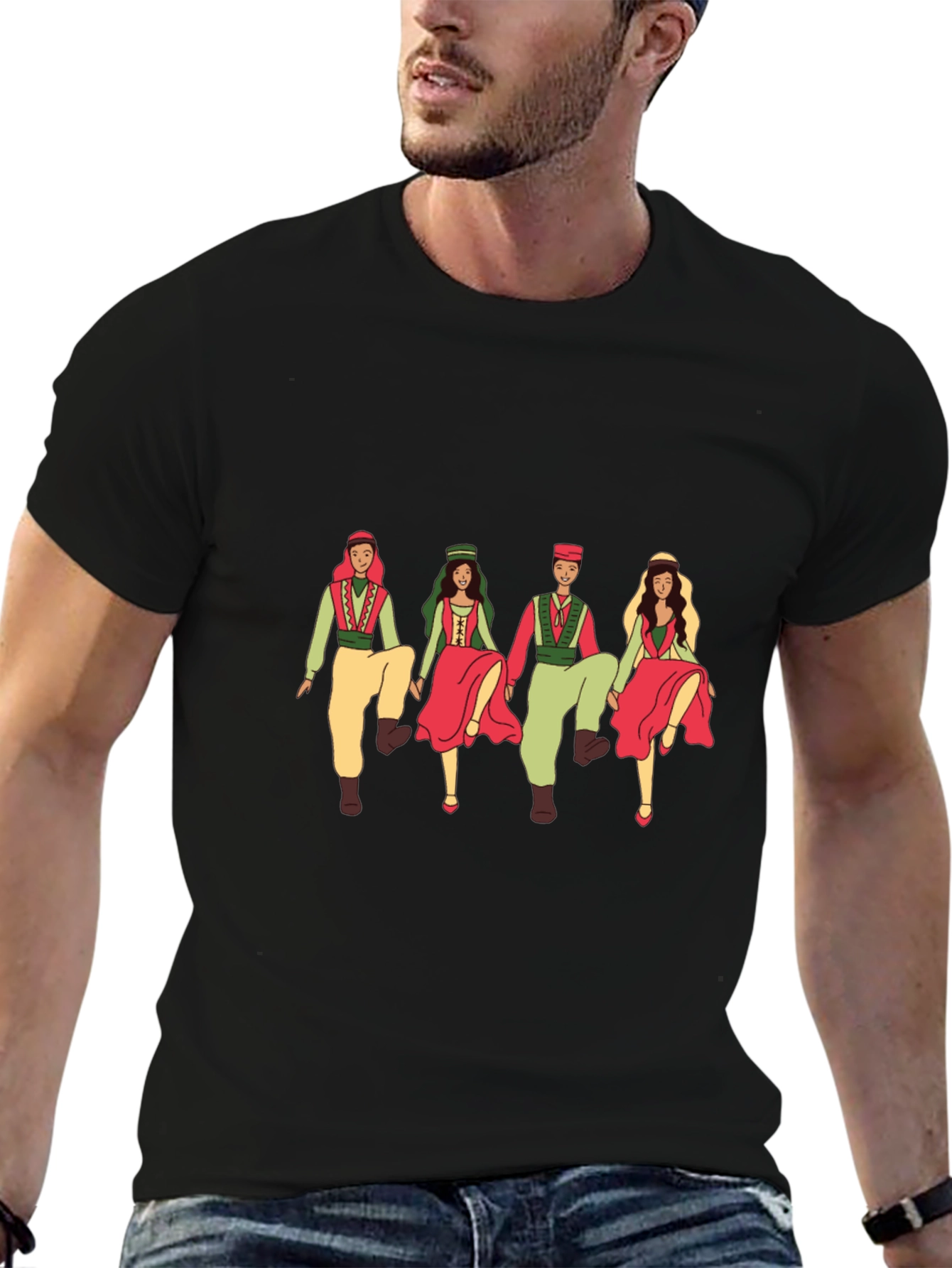 Folk Dance Graphic Tee - Black Crew Neck