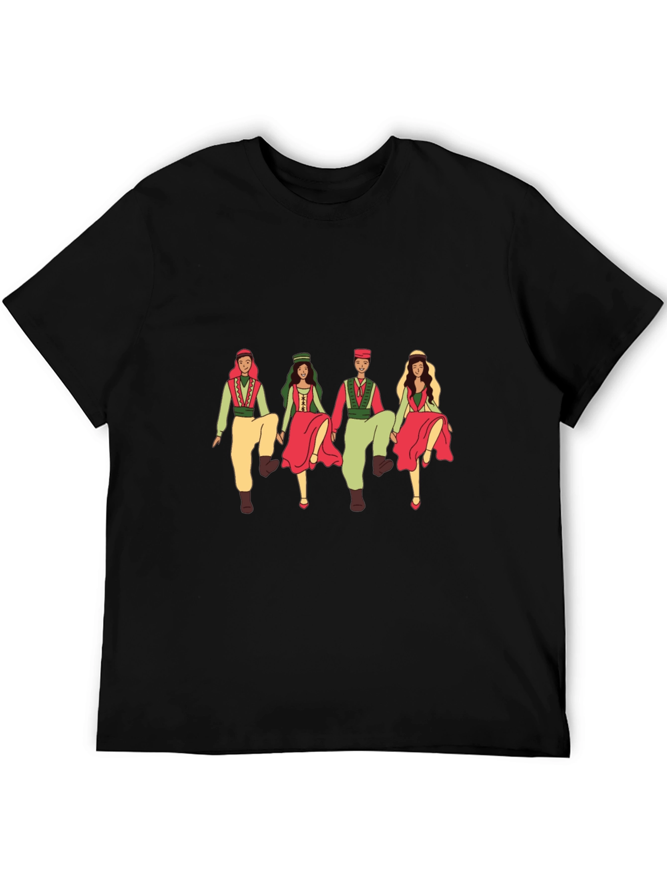 Folk Dance Graphic Tee - Black Crew Neck