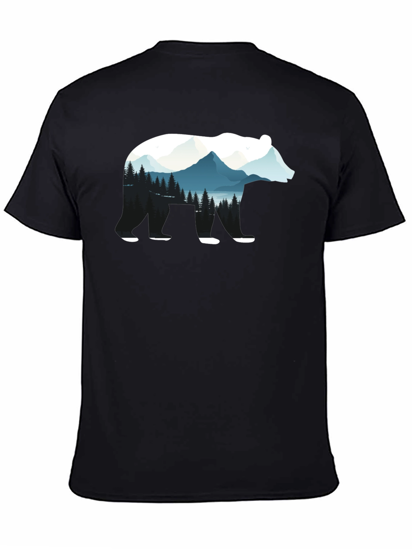 Bear Silhouette Nature Graphic Tee - Black