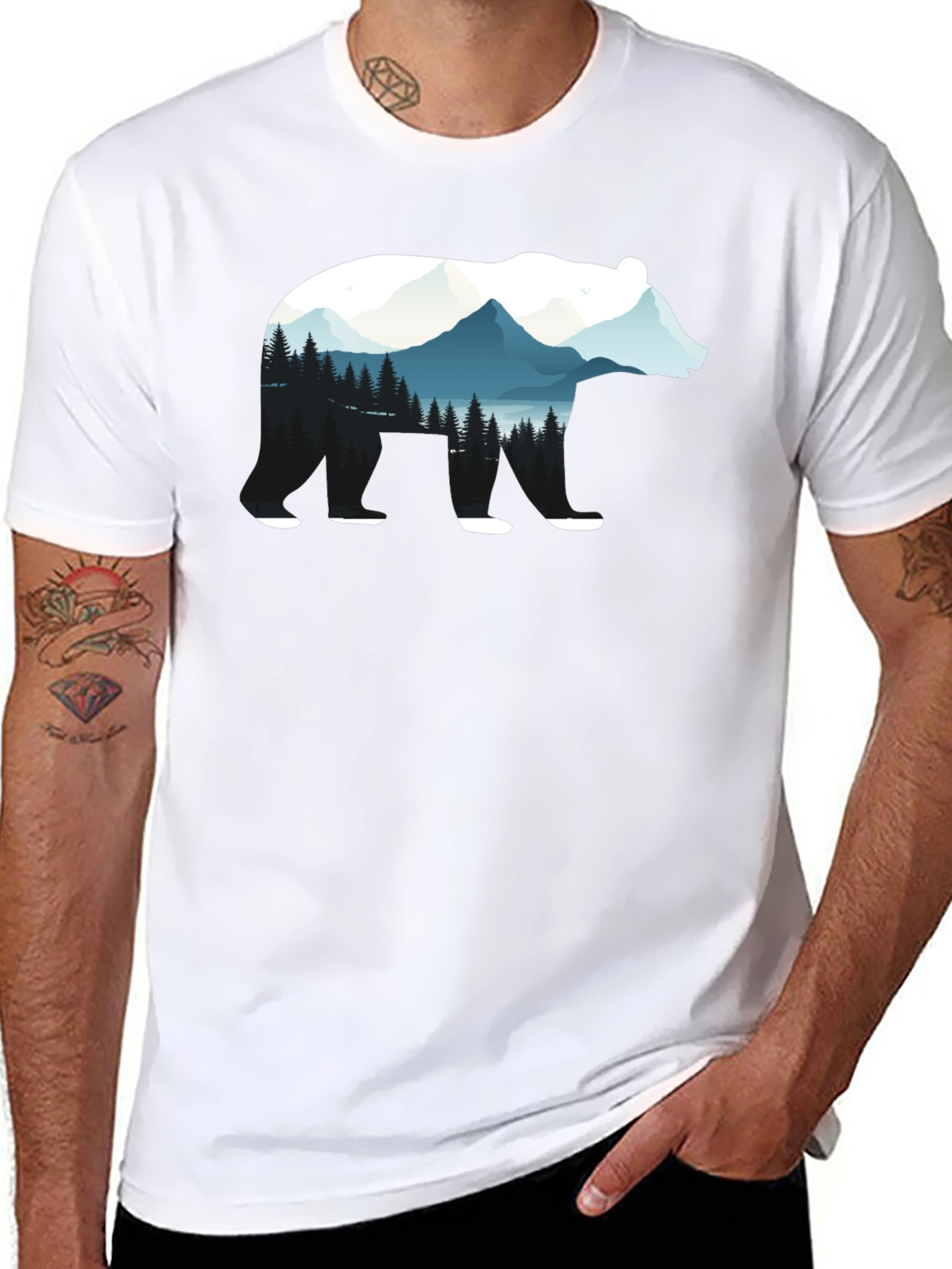 Bear Silhouette Nature Graphic Tee - Black