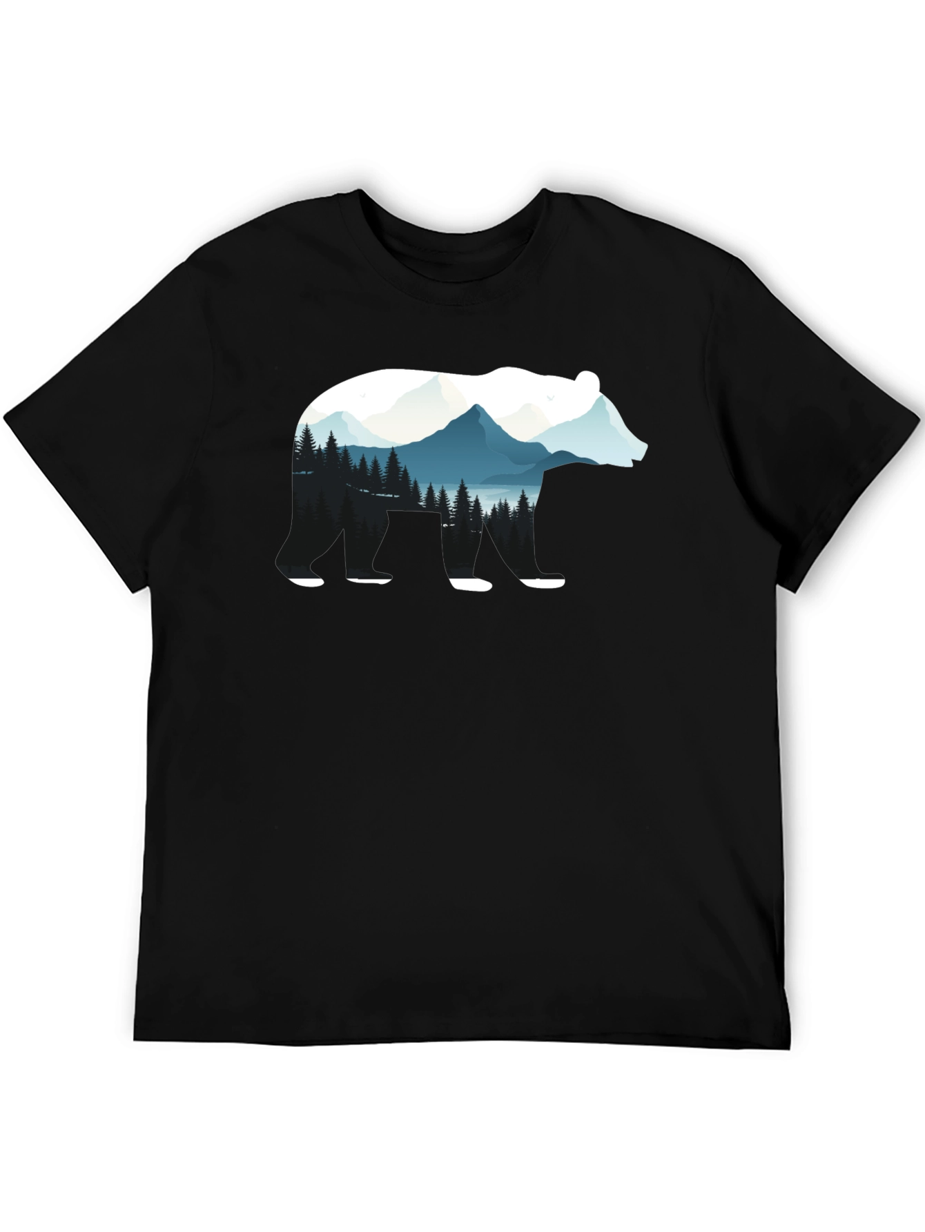 Bear Silhouette Nature Graphic Tee - Black