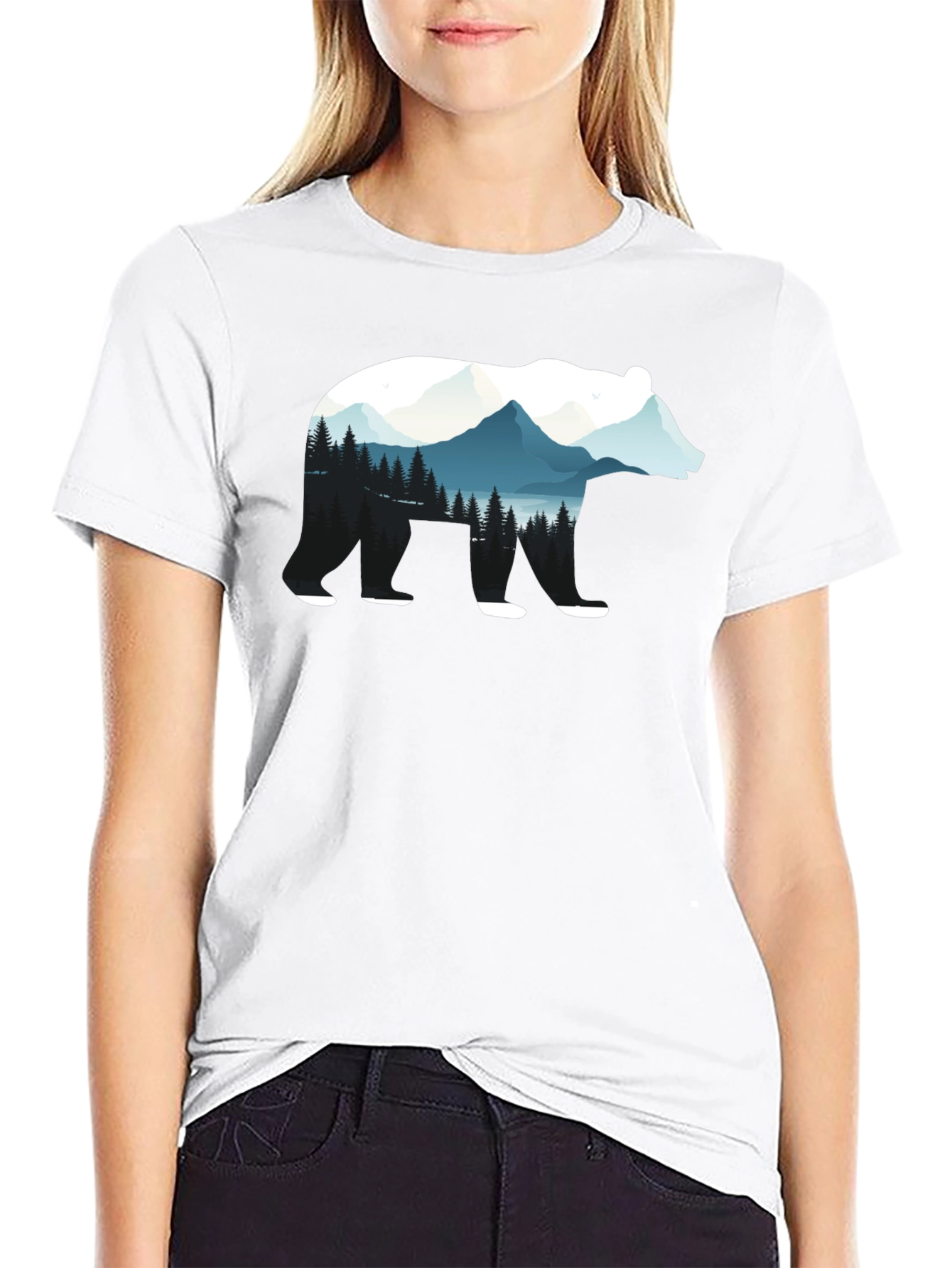 Bear Silhouette Nature Graphic Tee - Black